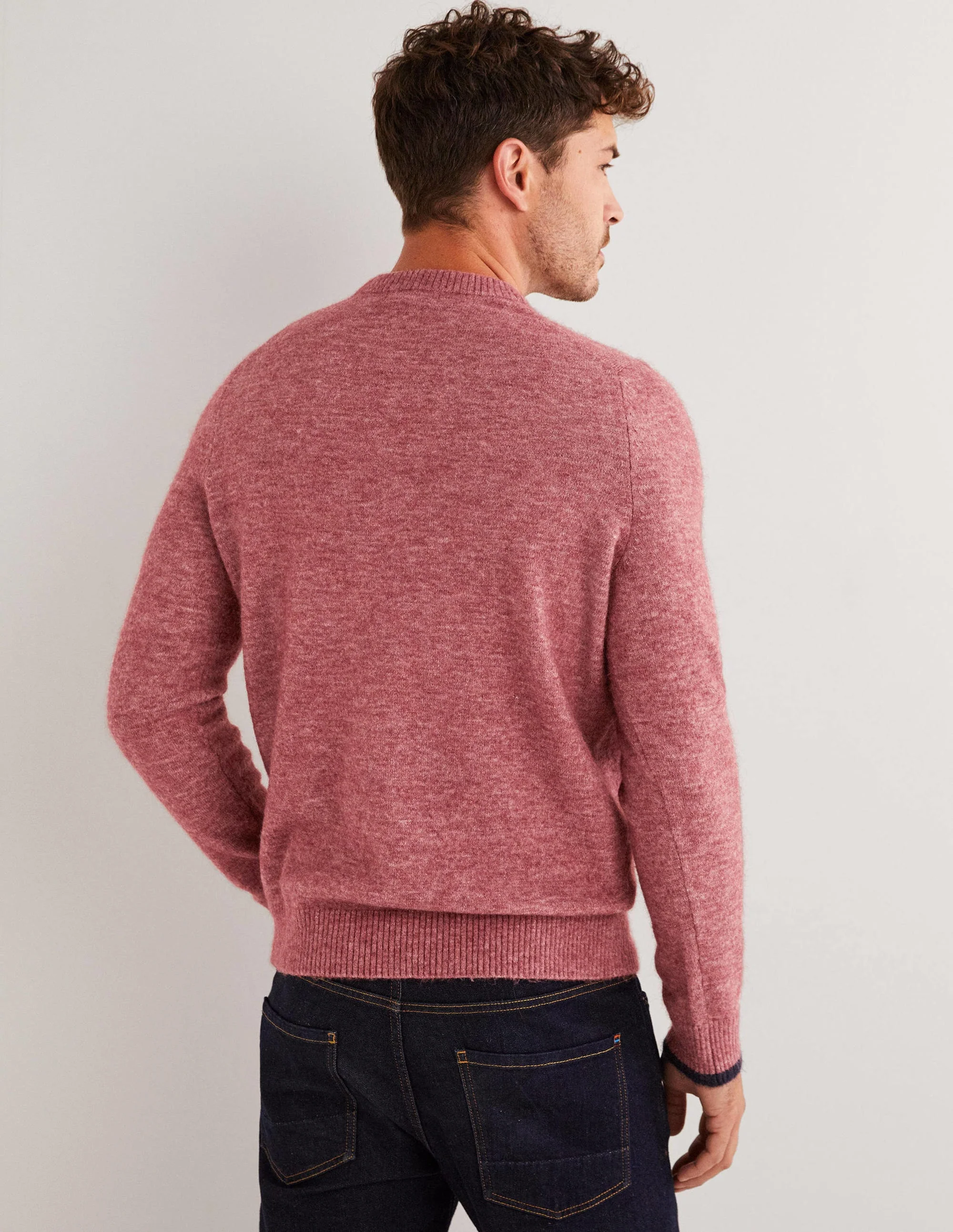 Flauschiger Pullover mit Rundhalsausschnitt-Pastellrosa Melange - Image 3