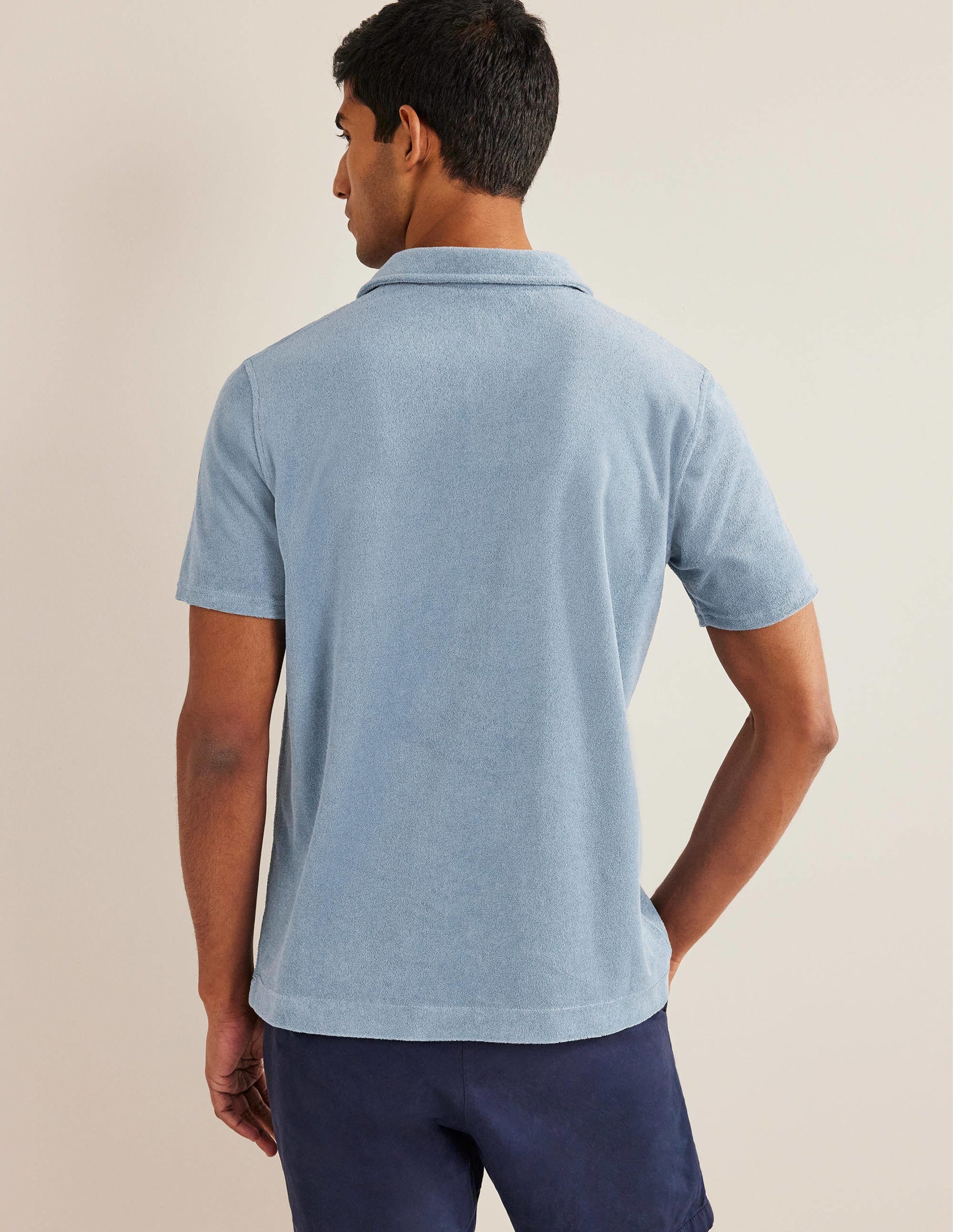 Frottee-Poloshirt mit offenem Kragen-Kapitänsblau - Image 3