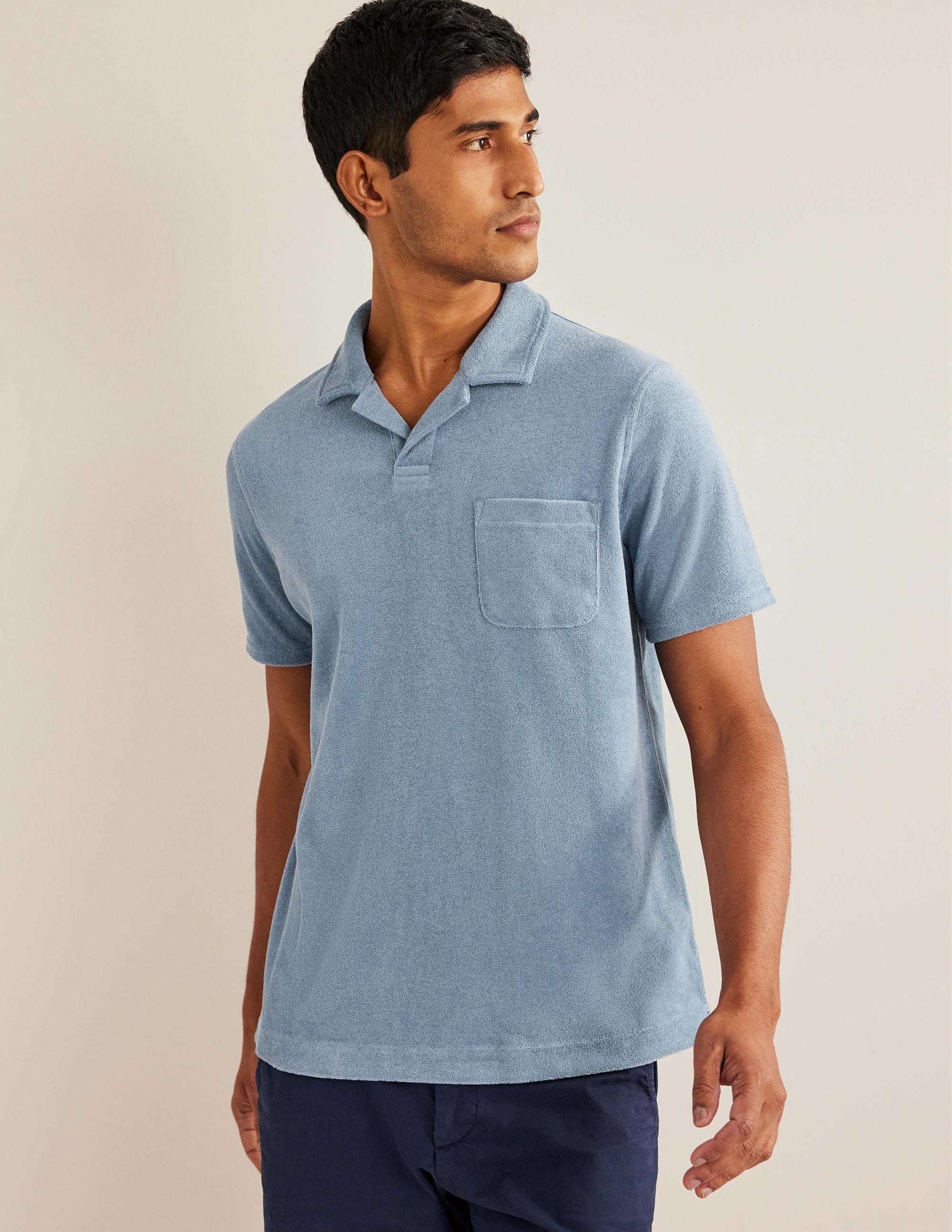 Frottee-Poloshirt mit offenem Kragen-Kapitänsblau - Image 4