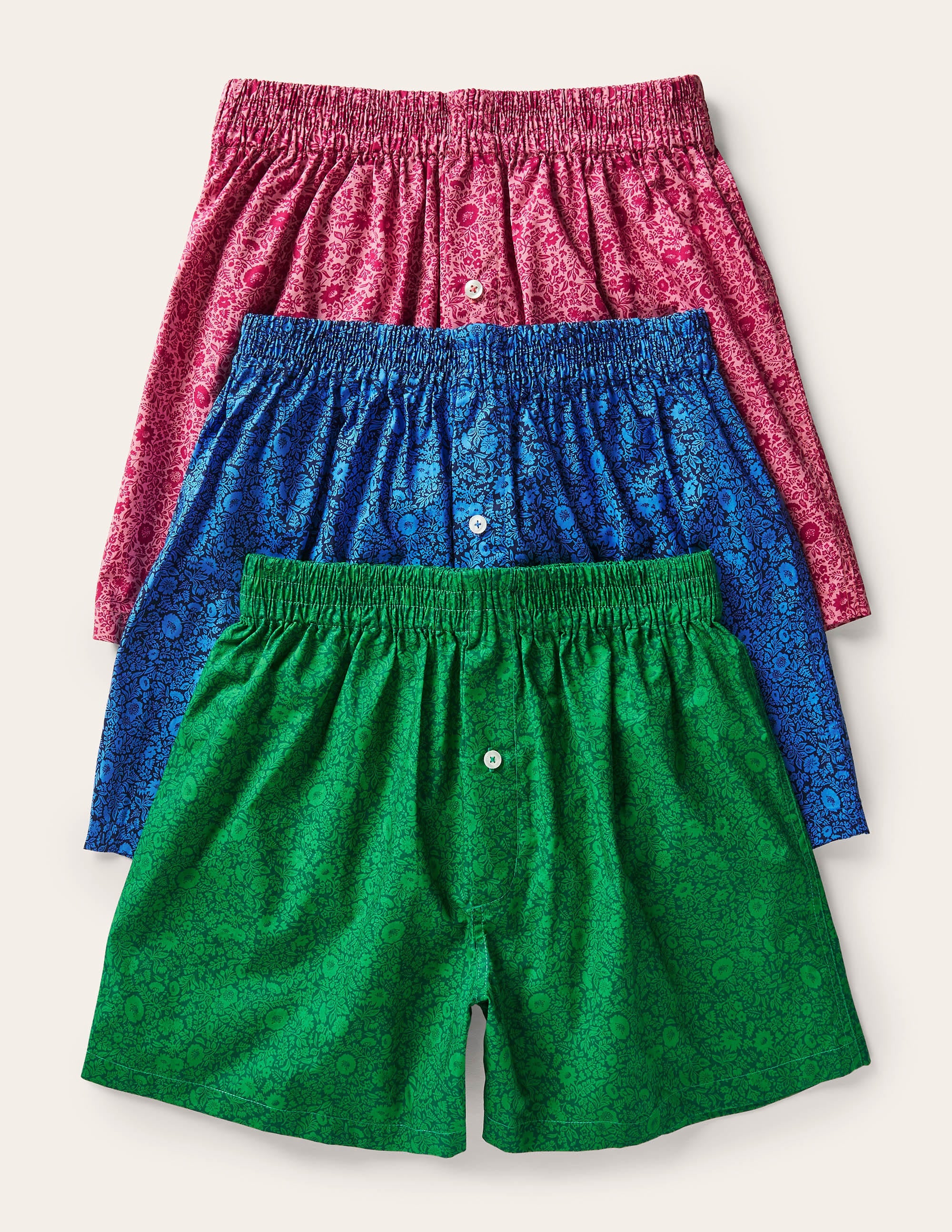 Gewebte Boxershorts im 3er-Pack-Einfarbiges Blumenmuster/Bunt, Set