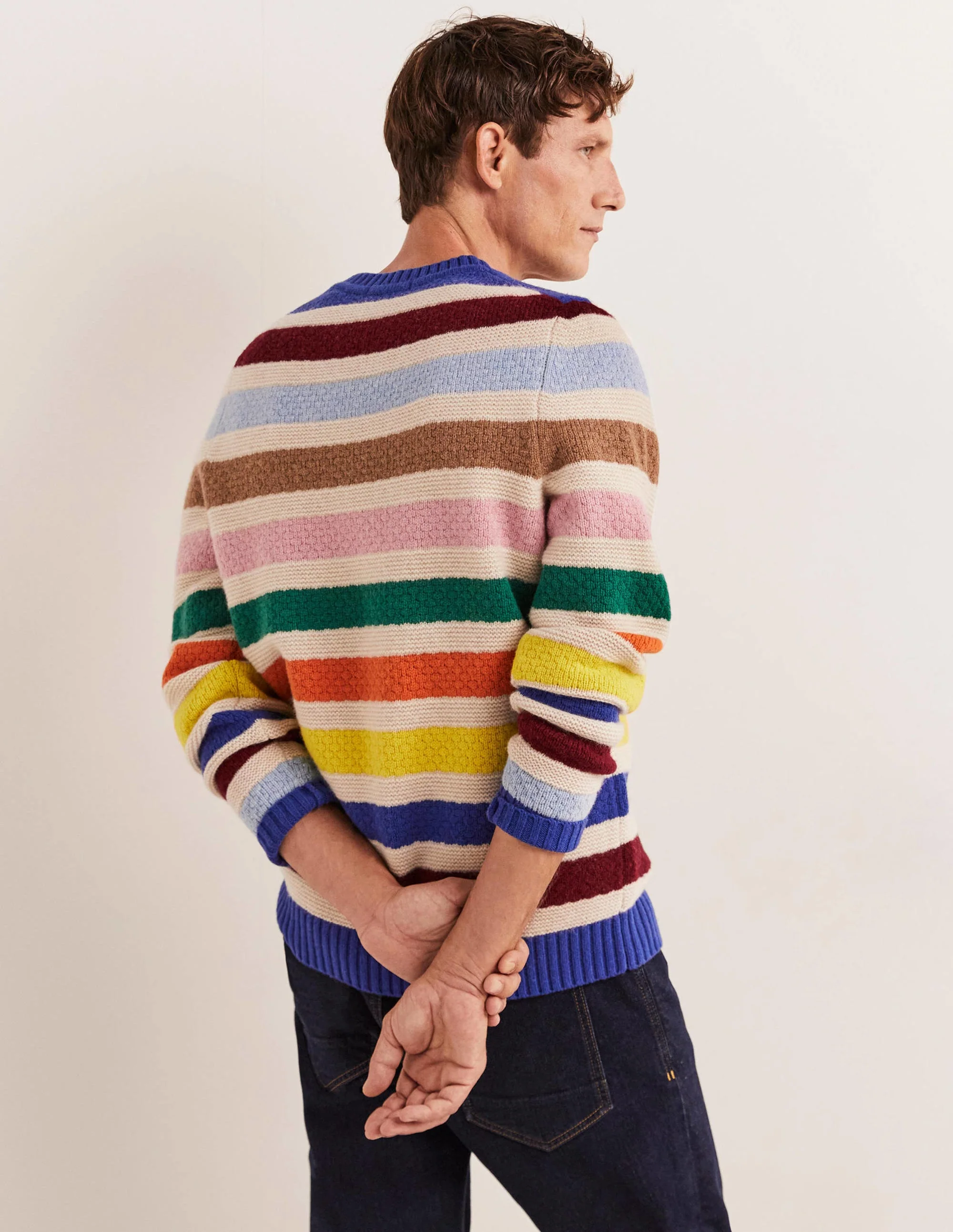 Grobgestrickter Pullover mit Rundhalsausschnitt-Bunt, Gestreift - Image 3