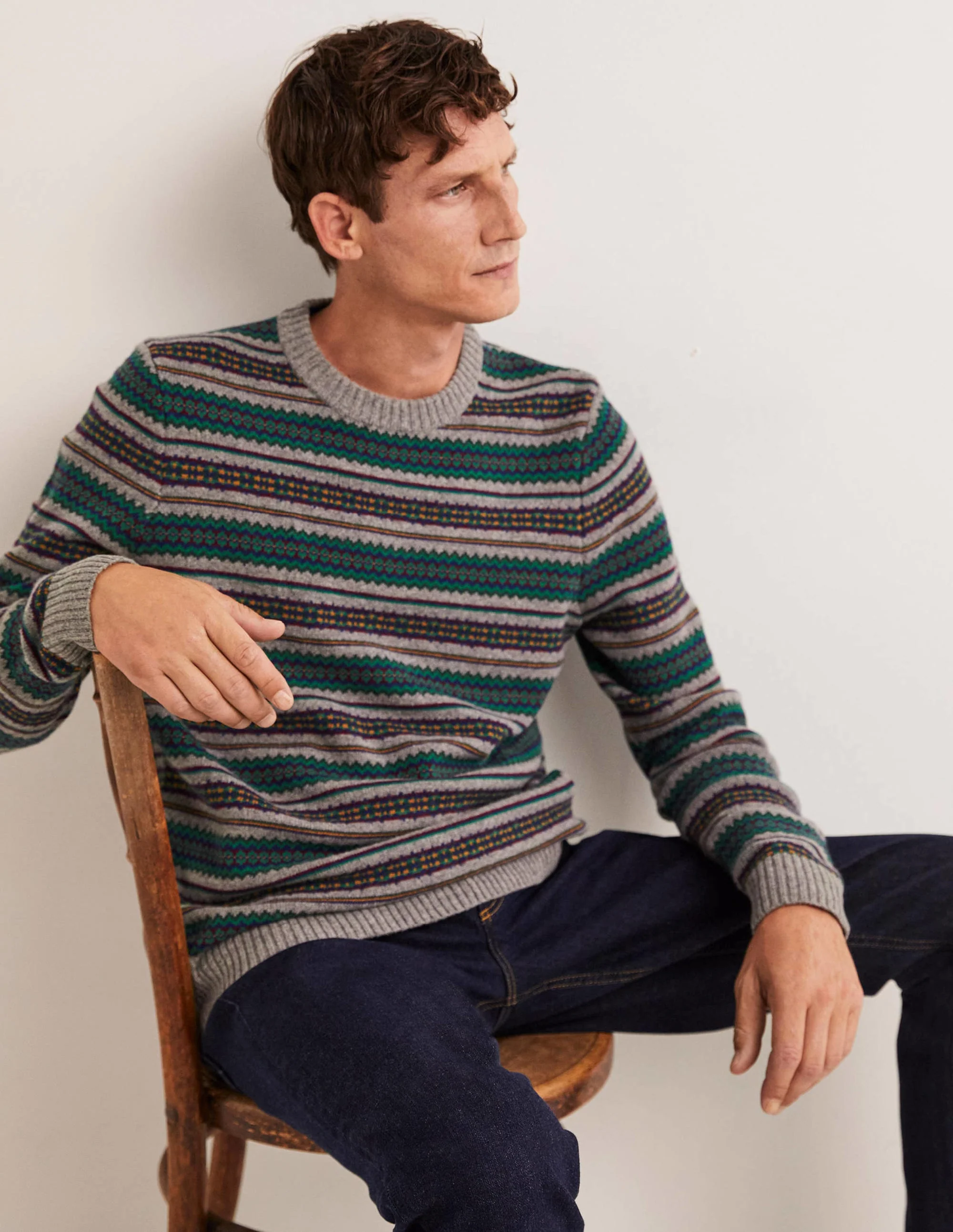 Grobgestrickter Pullover mit Rundhalsausschnitt-Fair-Isle-Muster