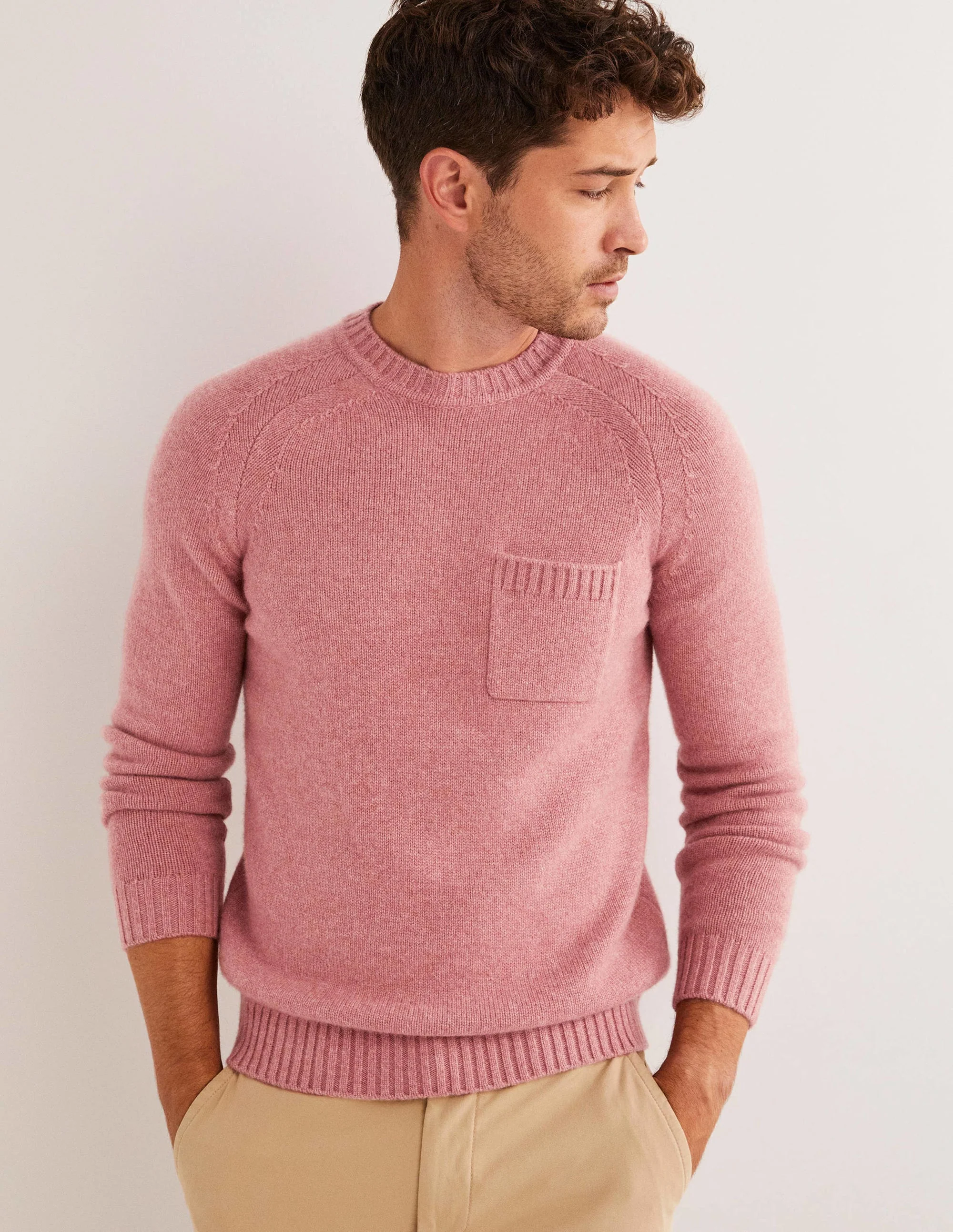 Grobstrickpullover aus Kaschmir mit Rundhalsausschnitt-Dusty Red
