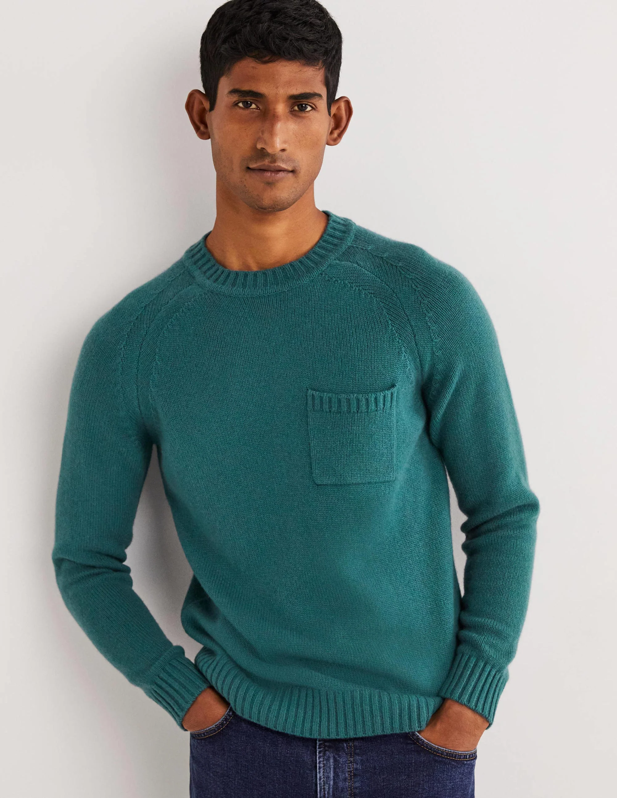 Grobstrickpullover aus Kaschmir mit Rundhalsausschnitt-Petrol