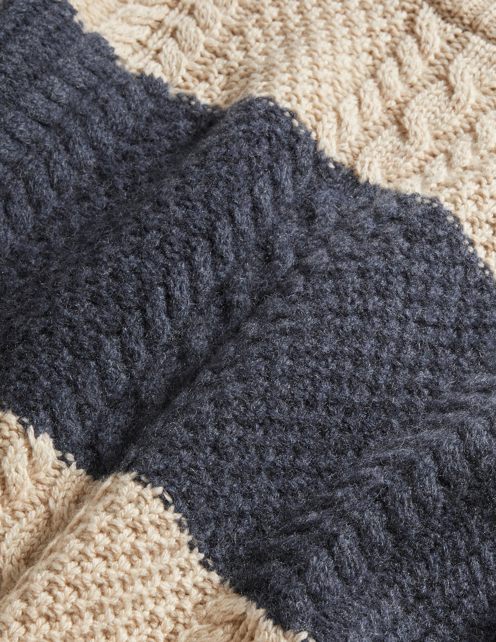 Grobstrickpullover mit Rundhalsausschnitt-Hellbeige/Navy - Image 5