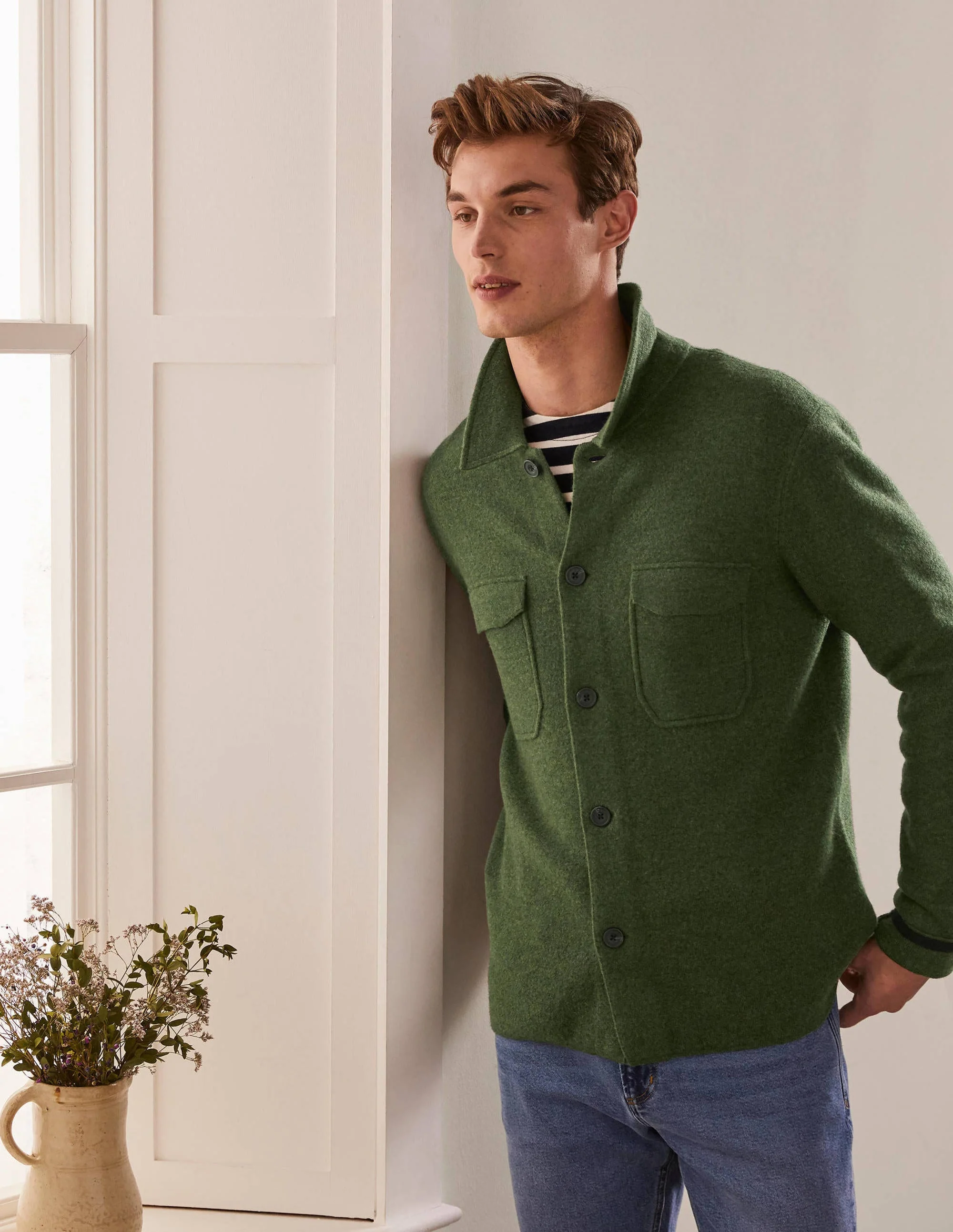 Haddon Strickjacke-Dunkles Olivgrün, Melange