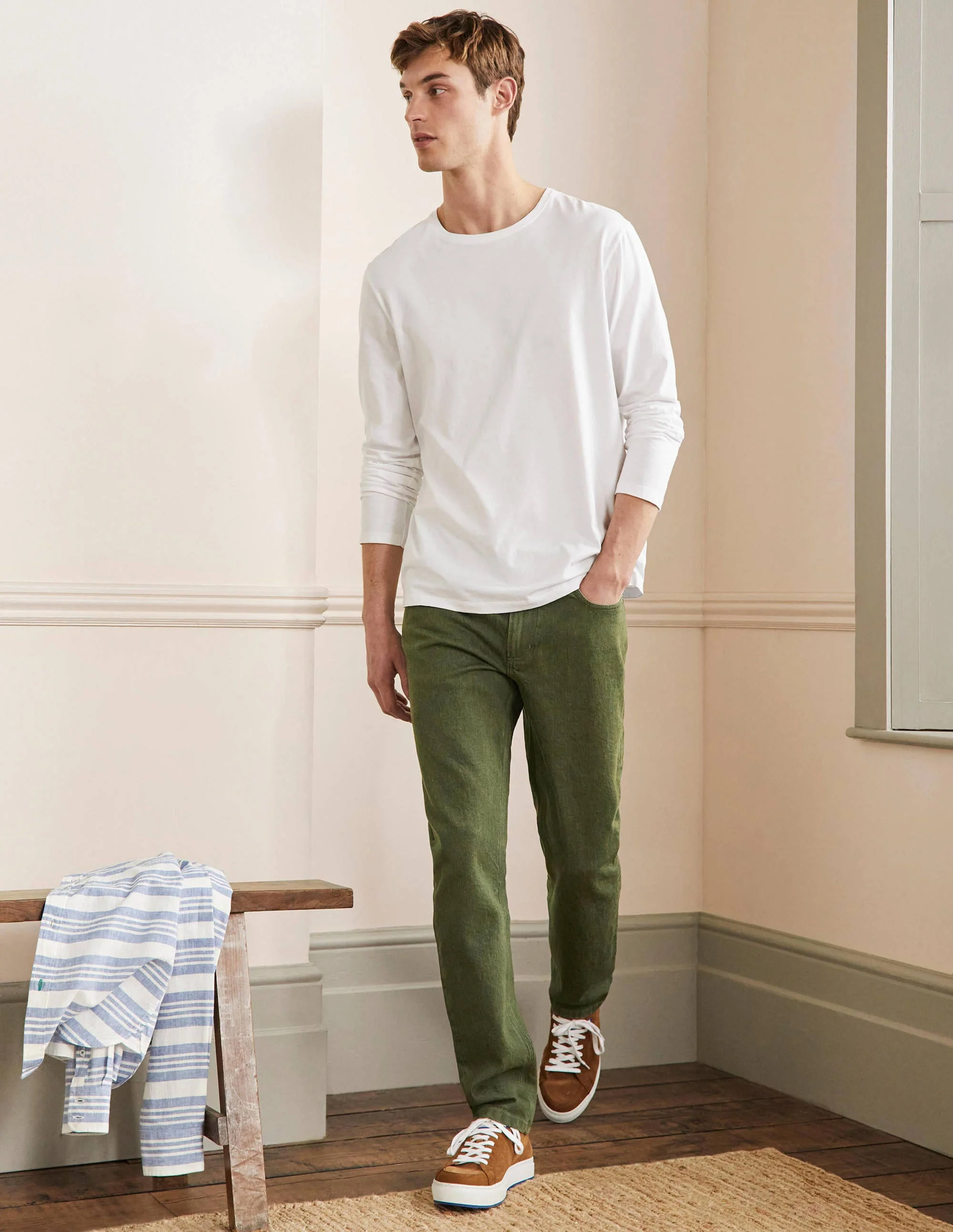 Jeans mit geradem Bein-Khakigrün