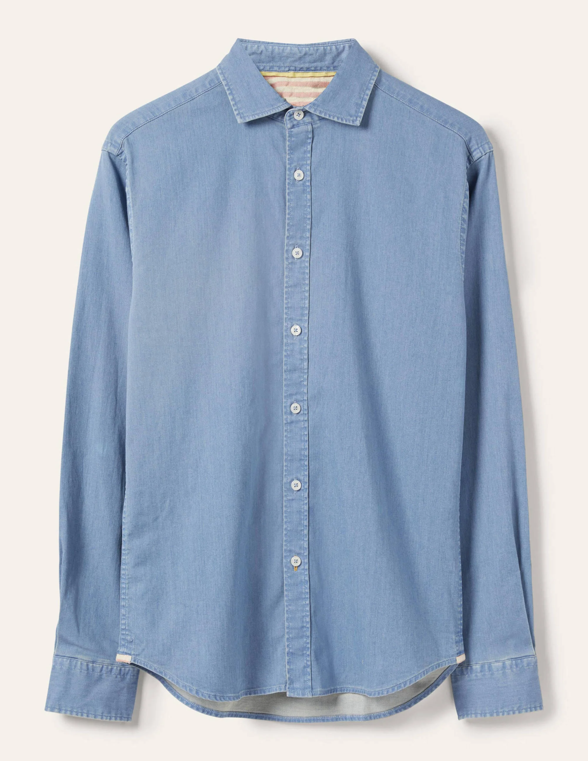 Jeanshemd mit Cutaway-Kragen-Hellblauer Faux-Uni - Image 7