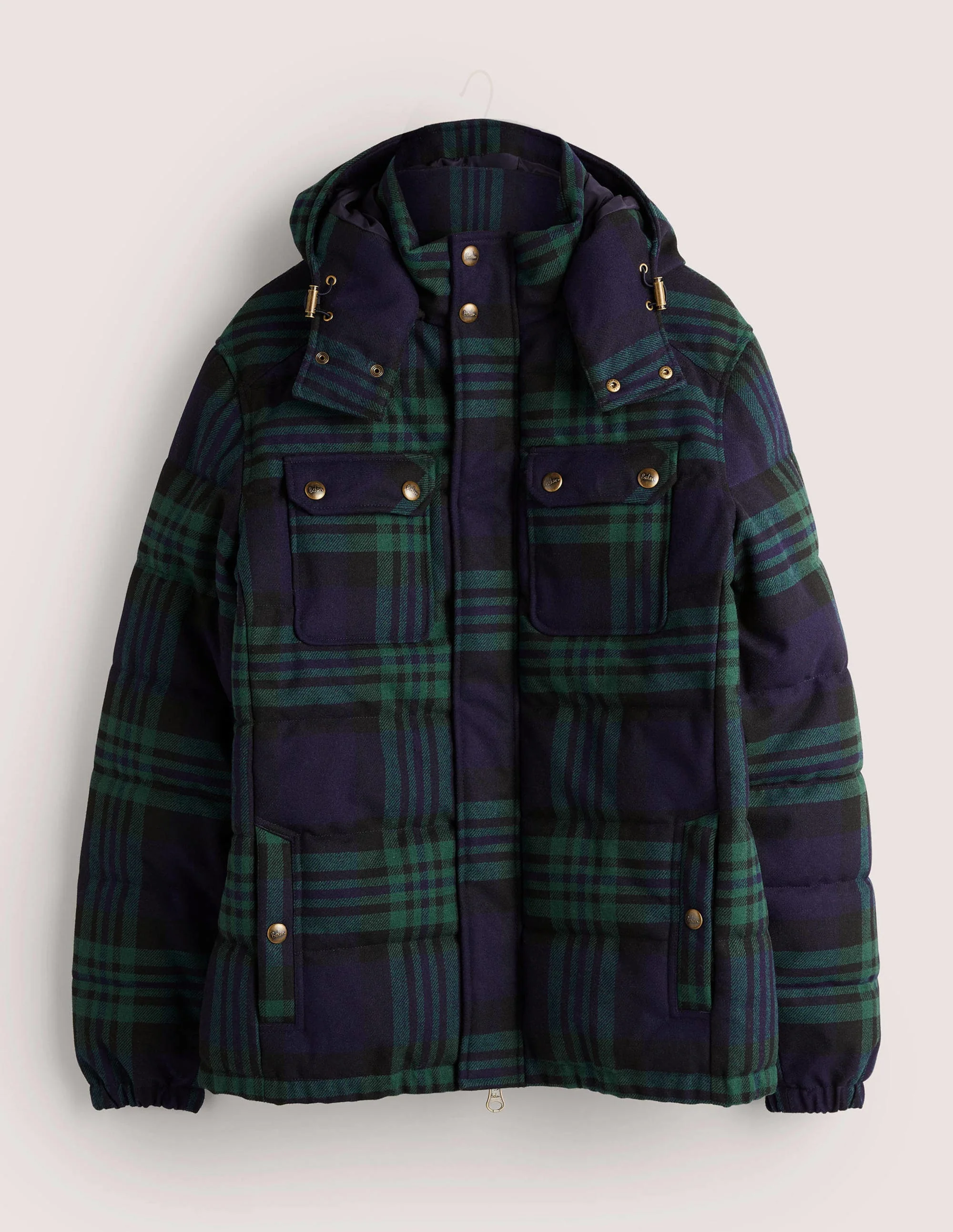 Karierte Steppjacke-Schuluniform-Navy/Grün, Kariert - Image 6