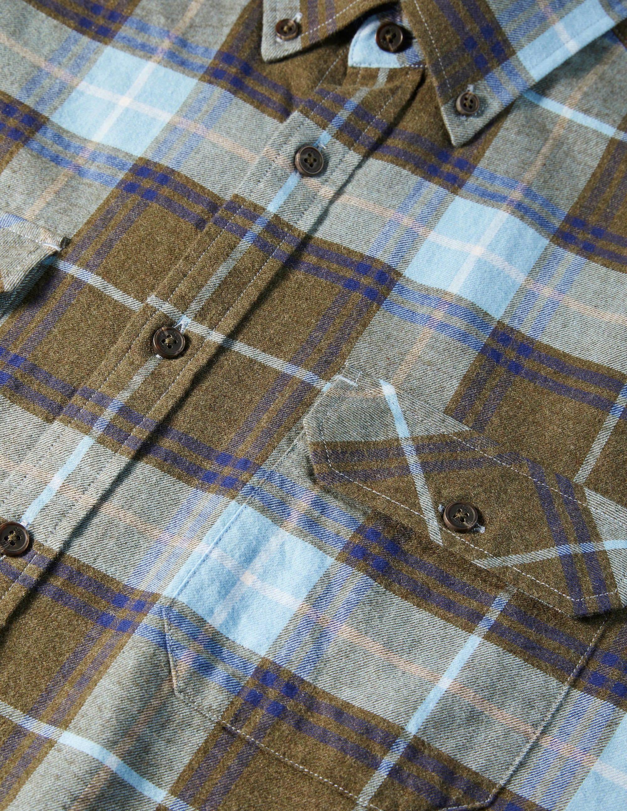 Kariertes Flanellhemd aus Wolle-Khaki/Himmelblau, Kariert - Image 7