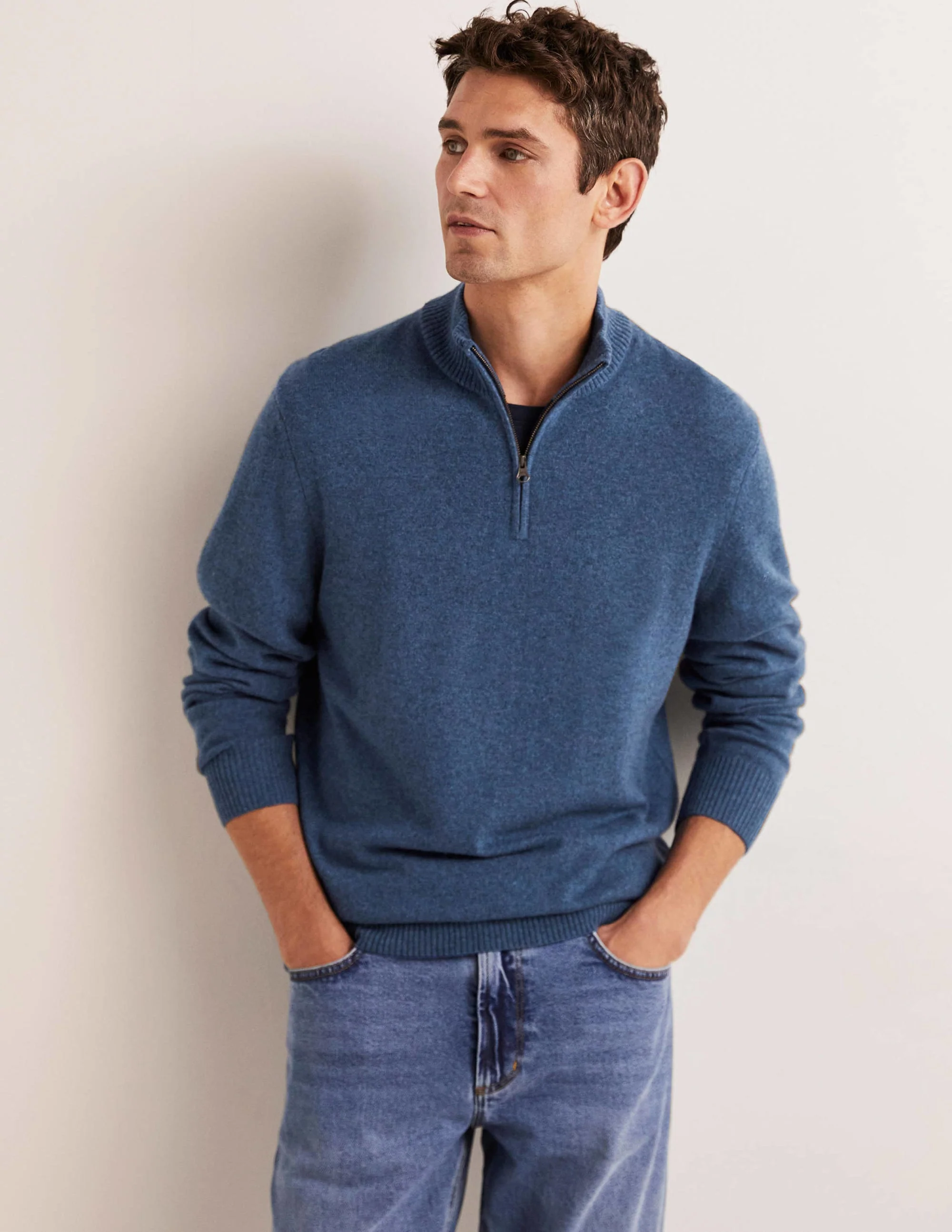 Kaschmirpullover mit halbem Reißverschluss-Blau - Image 4