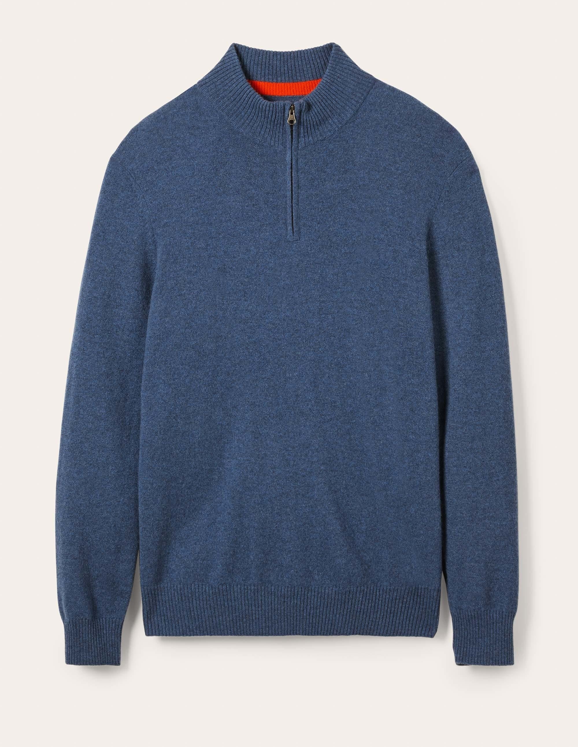 Kaschmirpullover mit halbem Reißverschluss-Blau - Image 7