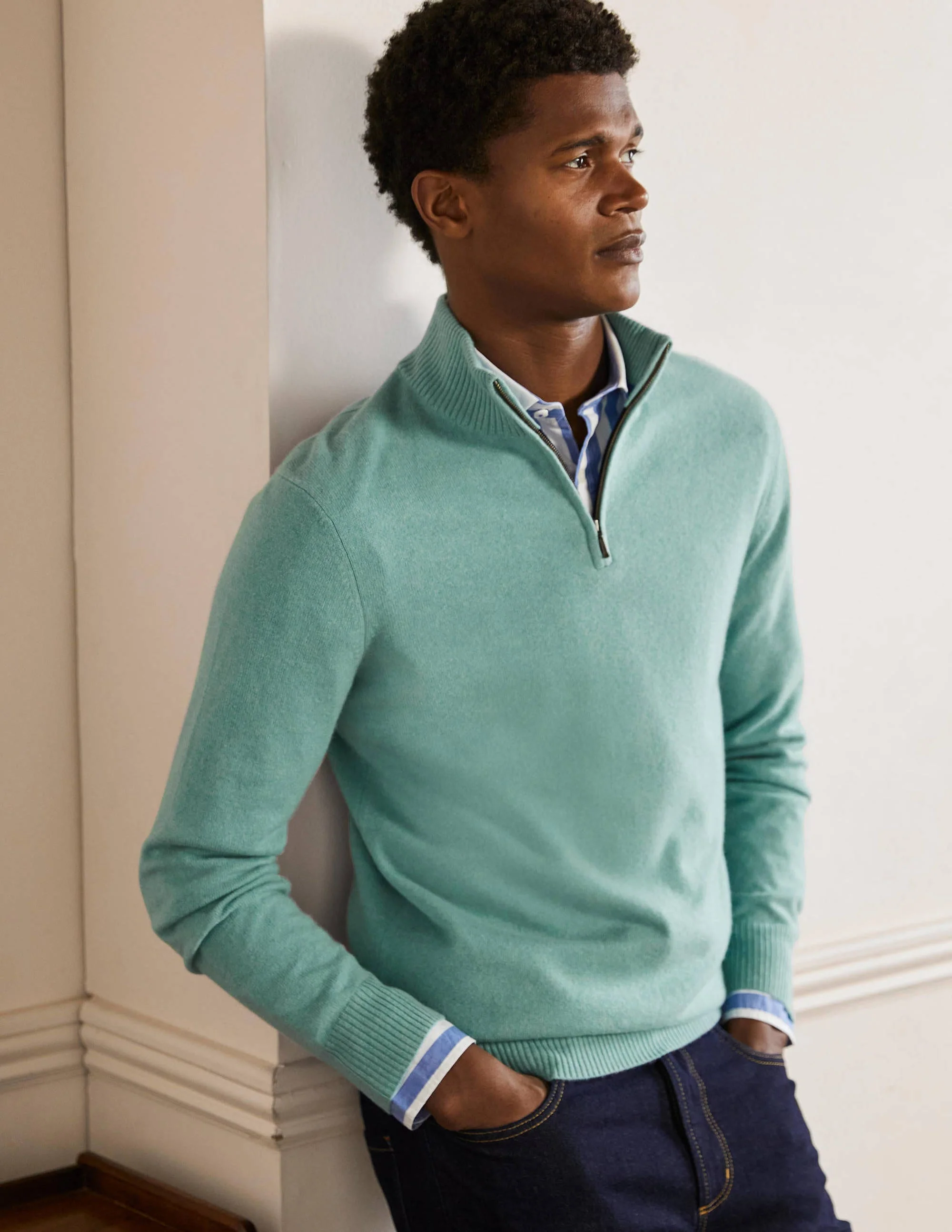 Kaschmirpullover mit halbem Reißverschluss-Bretagne-Blau - Image 4