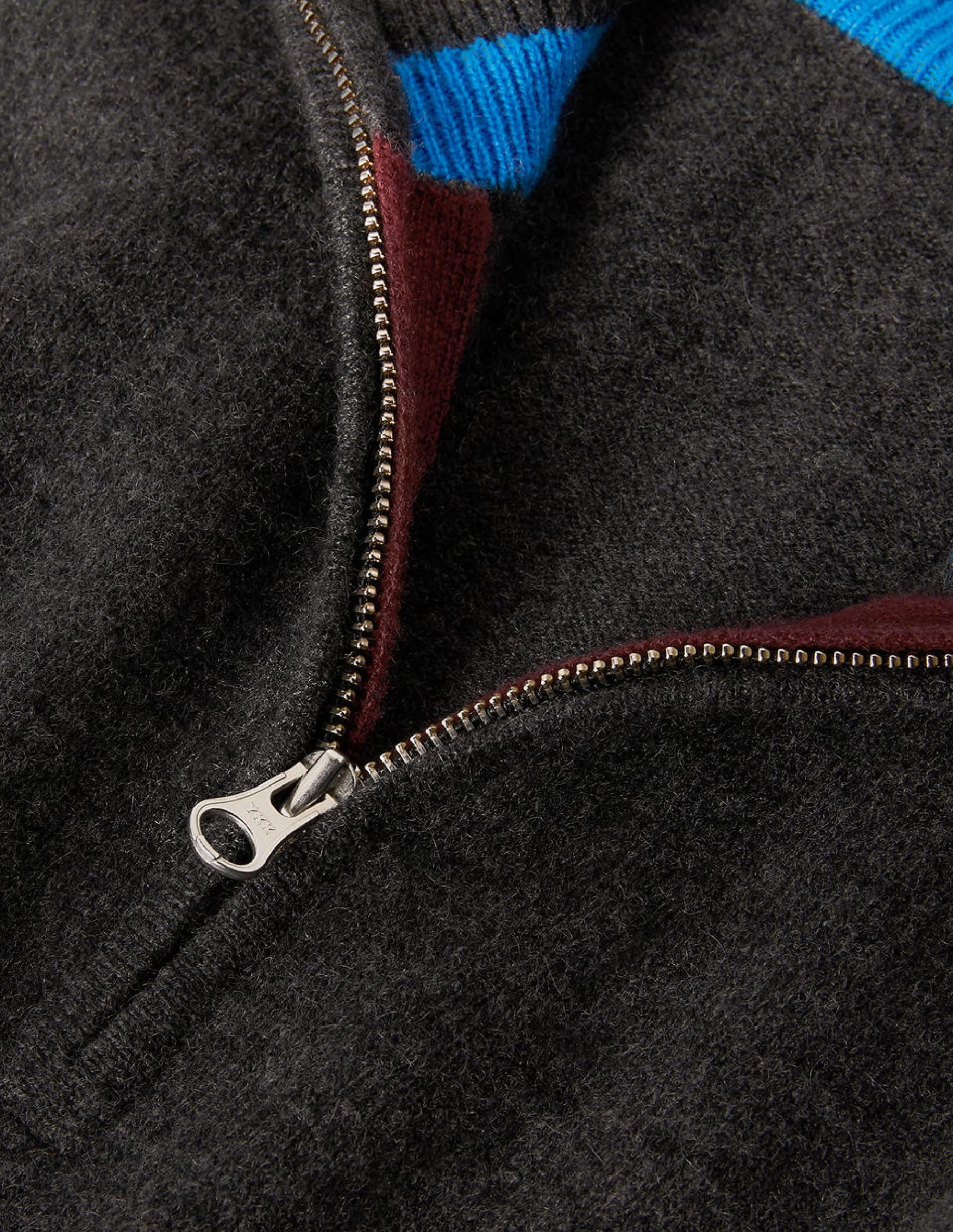 Kaschmirpullover mit halbem Reißverschluss-Dunkelgrau Melange