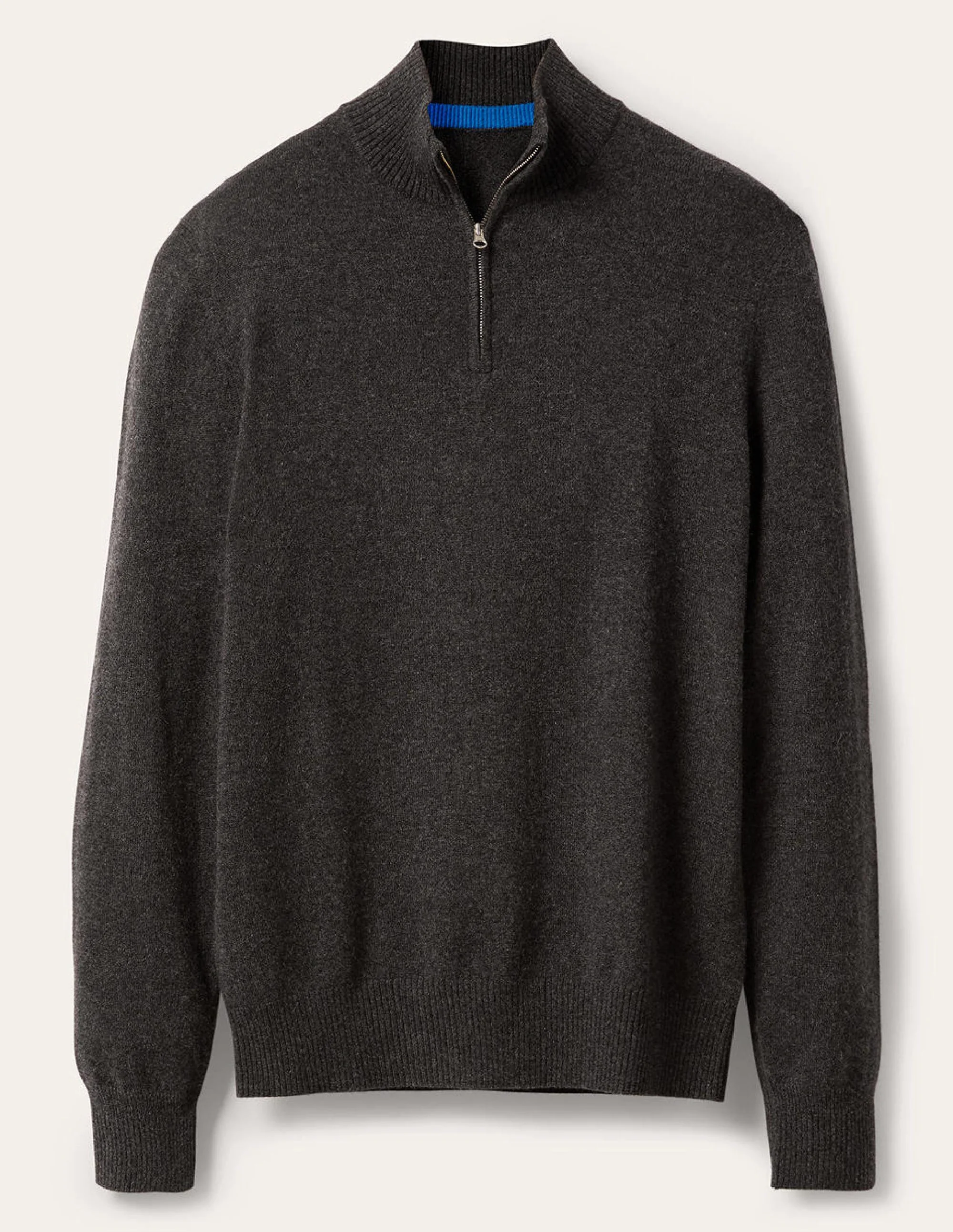Kaschmirpullover mit halbem Reißverschluss-Dunkelgrau Melange - Image 2