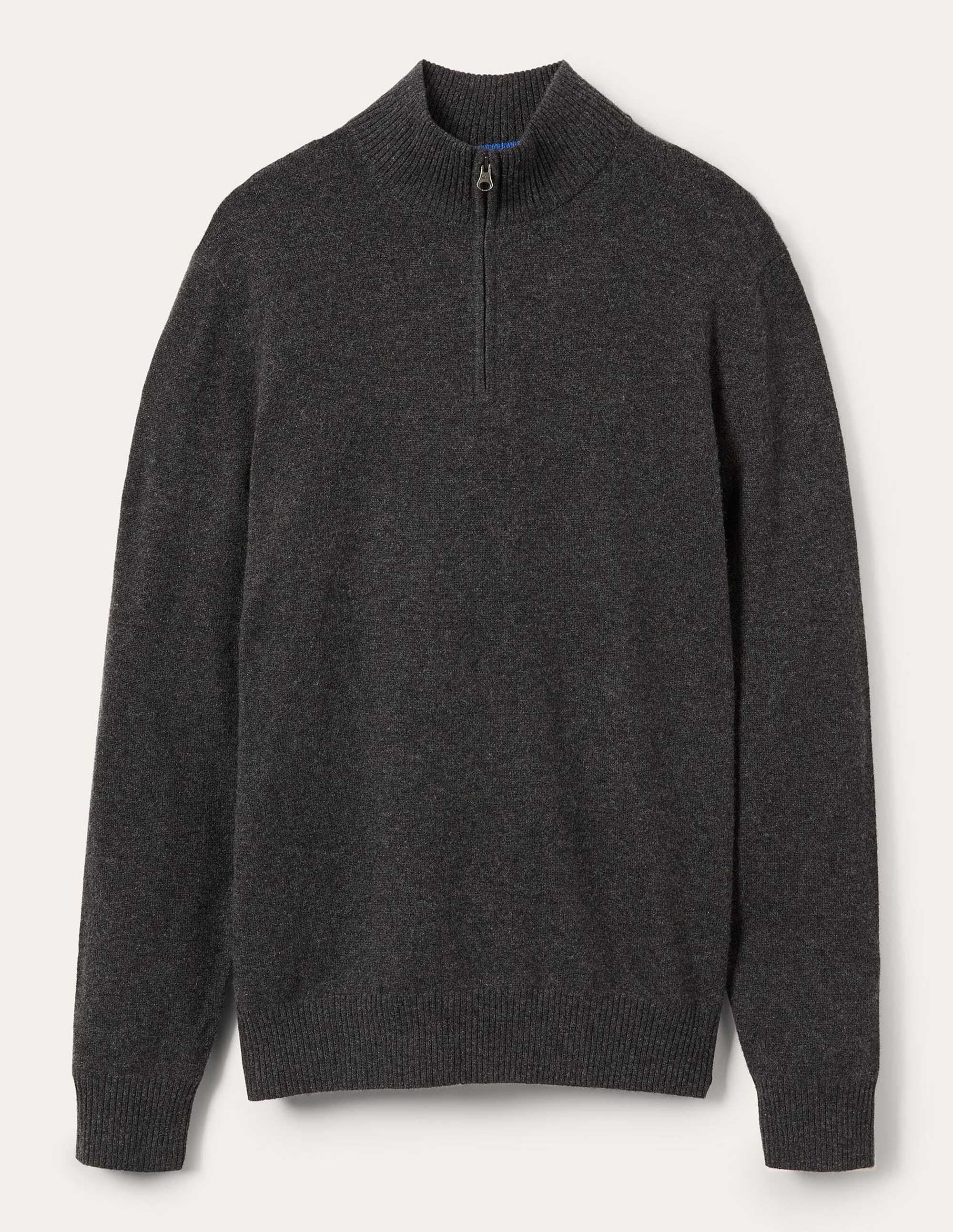Kaschmirpullover mit halbem Reißverschluss-Dunkelgrau Melange - Image 10