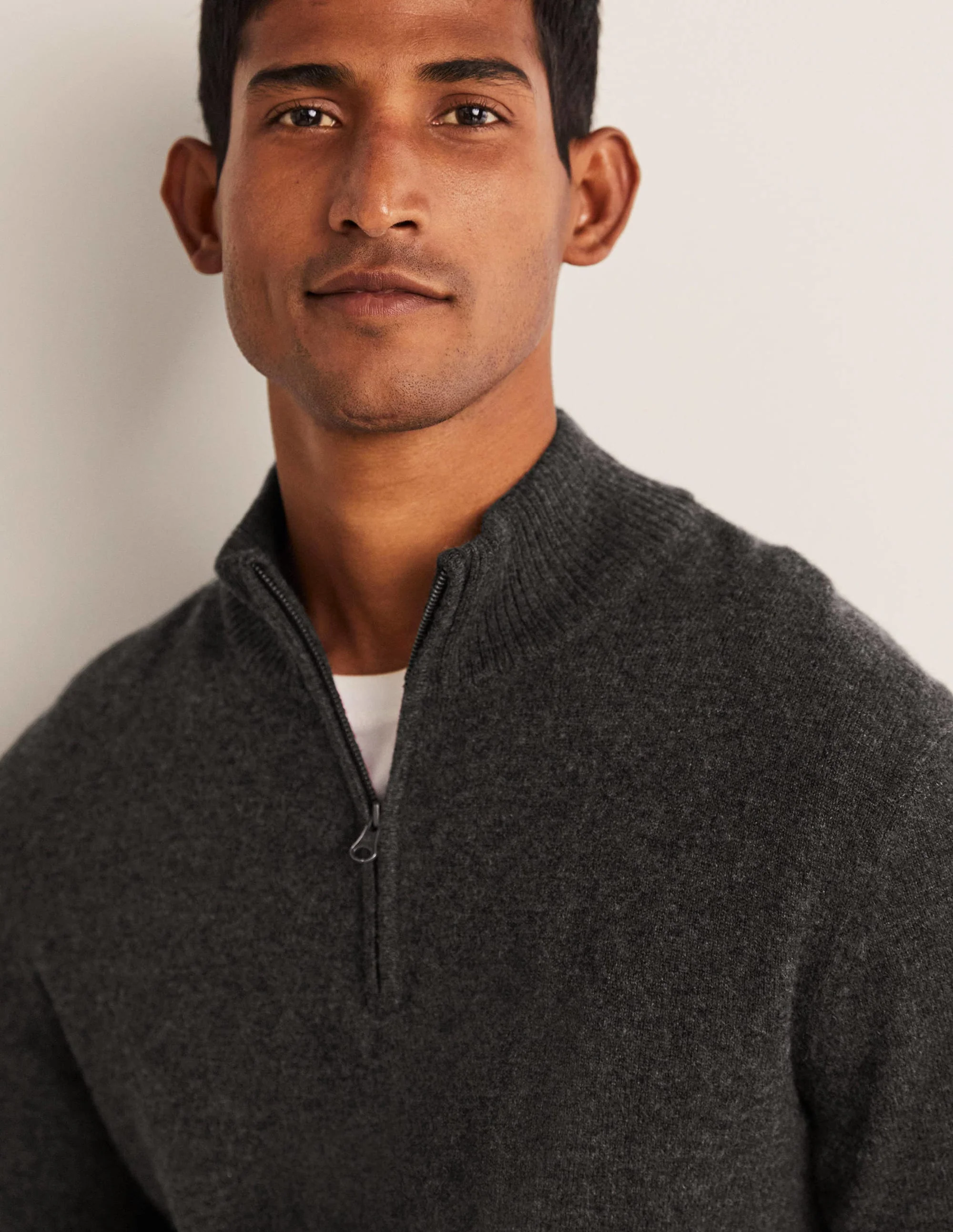 Kaschmirpullover mit halbem Reißverschluss-Dunkelgrau Melange - Image 2