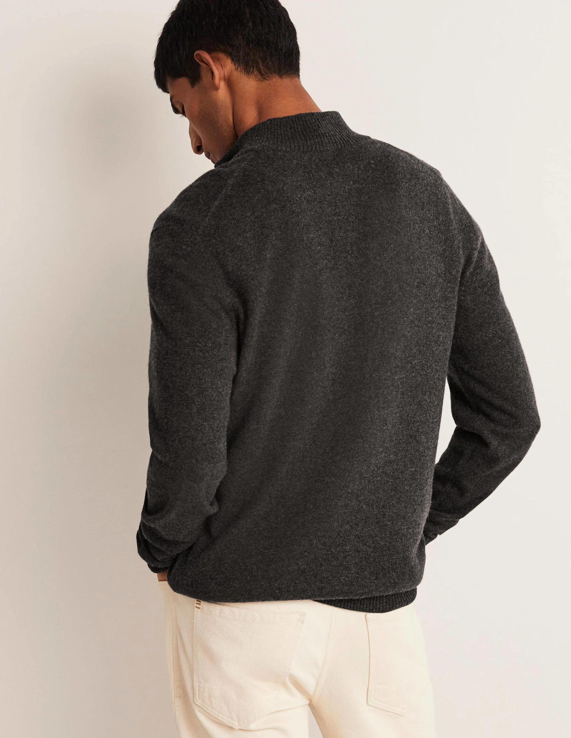 Kaschmirpullover mit halbem Reißverschluss-Dunkelgrau Melange - Image 3