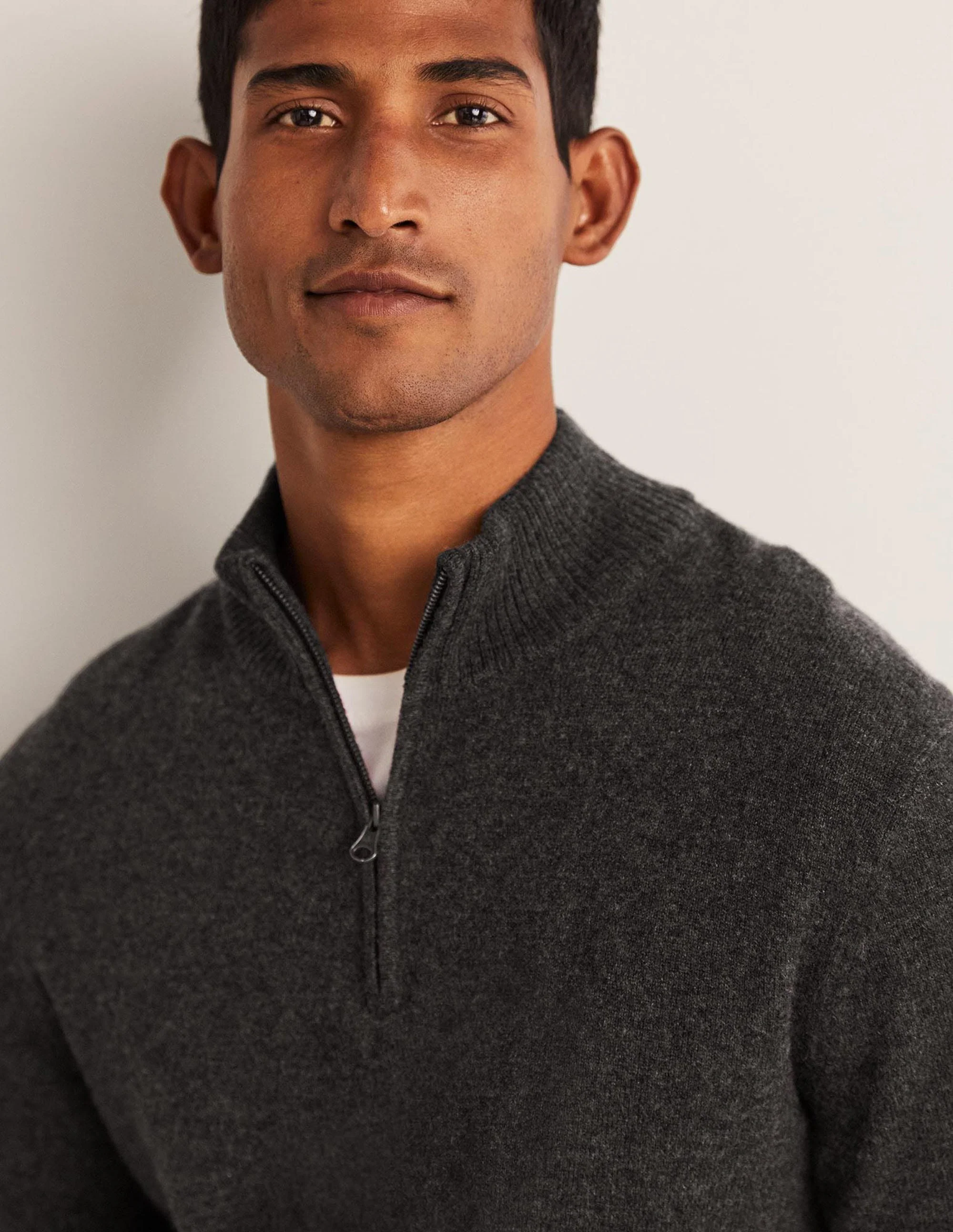 Kaschmirpullover mit halbem Reißverschluss-Dunkelgrau Melange - Image 6