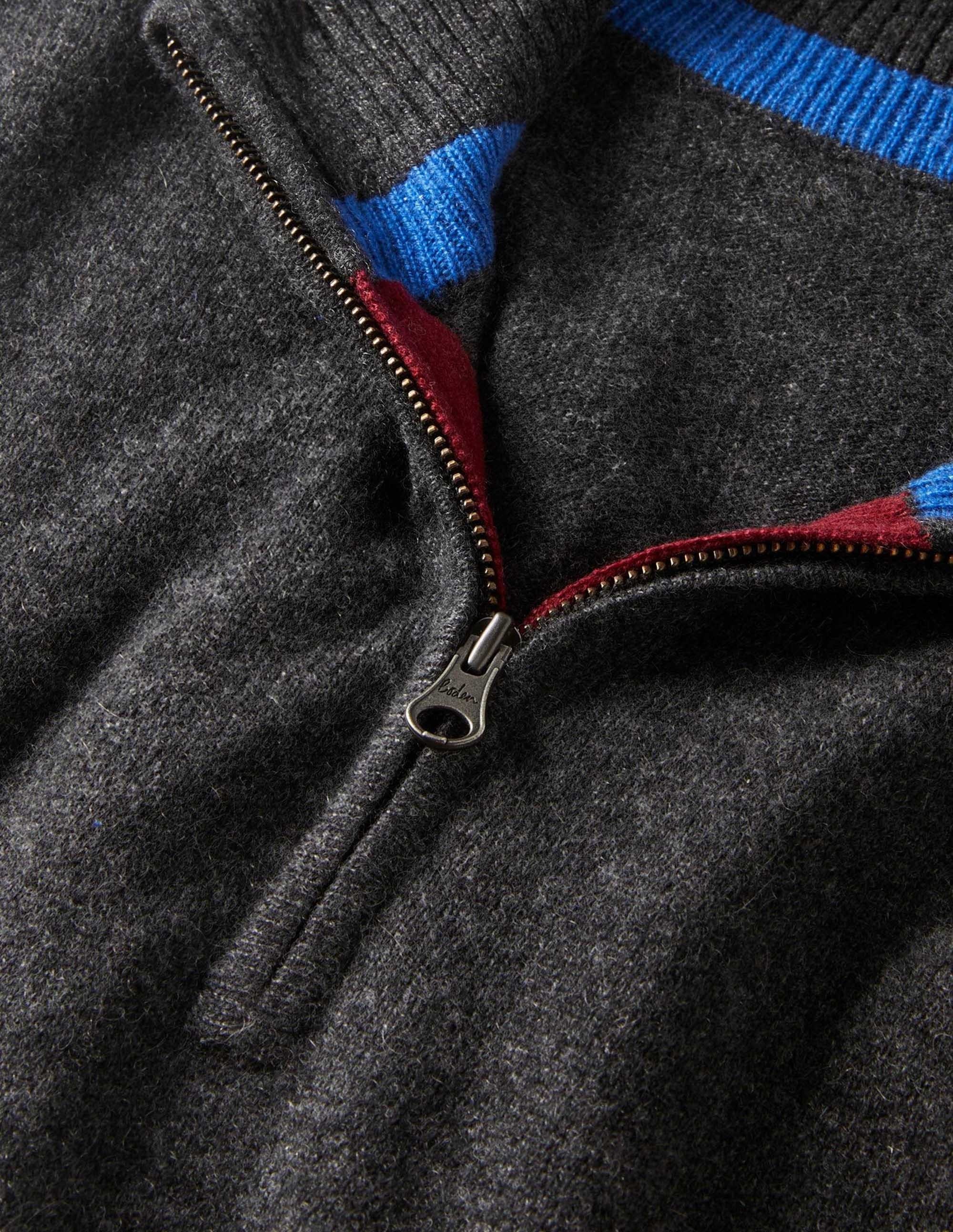 Kaschmirpullover mit halbem Reißverschluss-Dunkelgrau Melange - Image 9