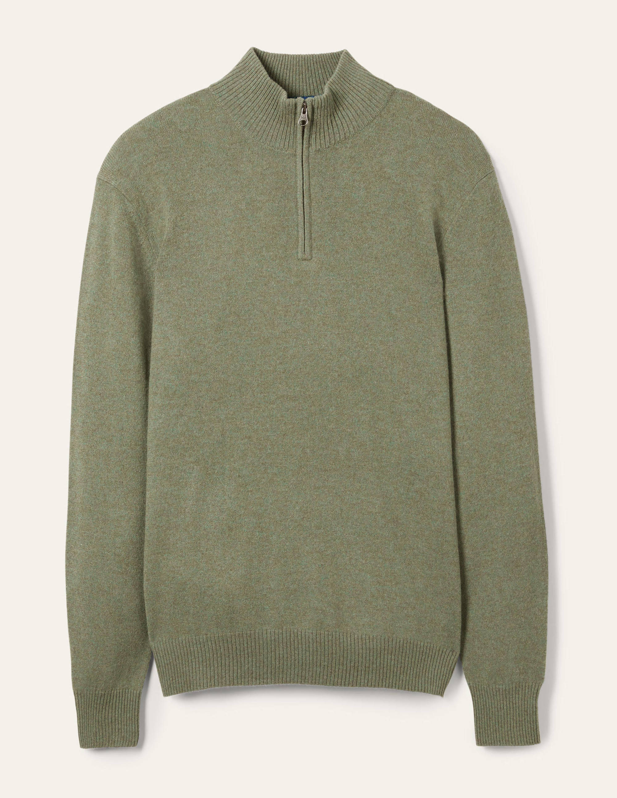 Kaschmirpullover mit halbem Reißverschluss-Dunkles Salbeigrün, Melange - Image 5