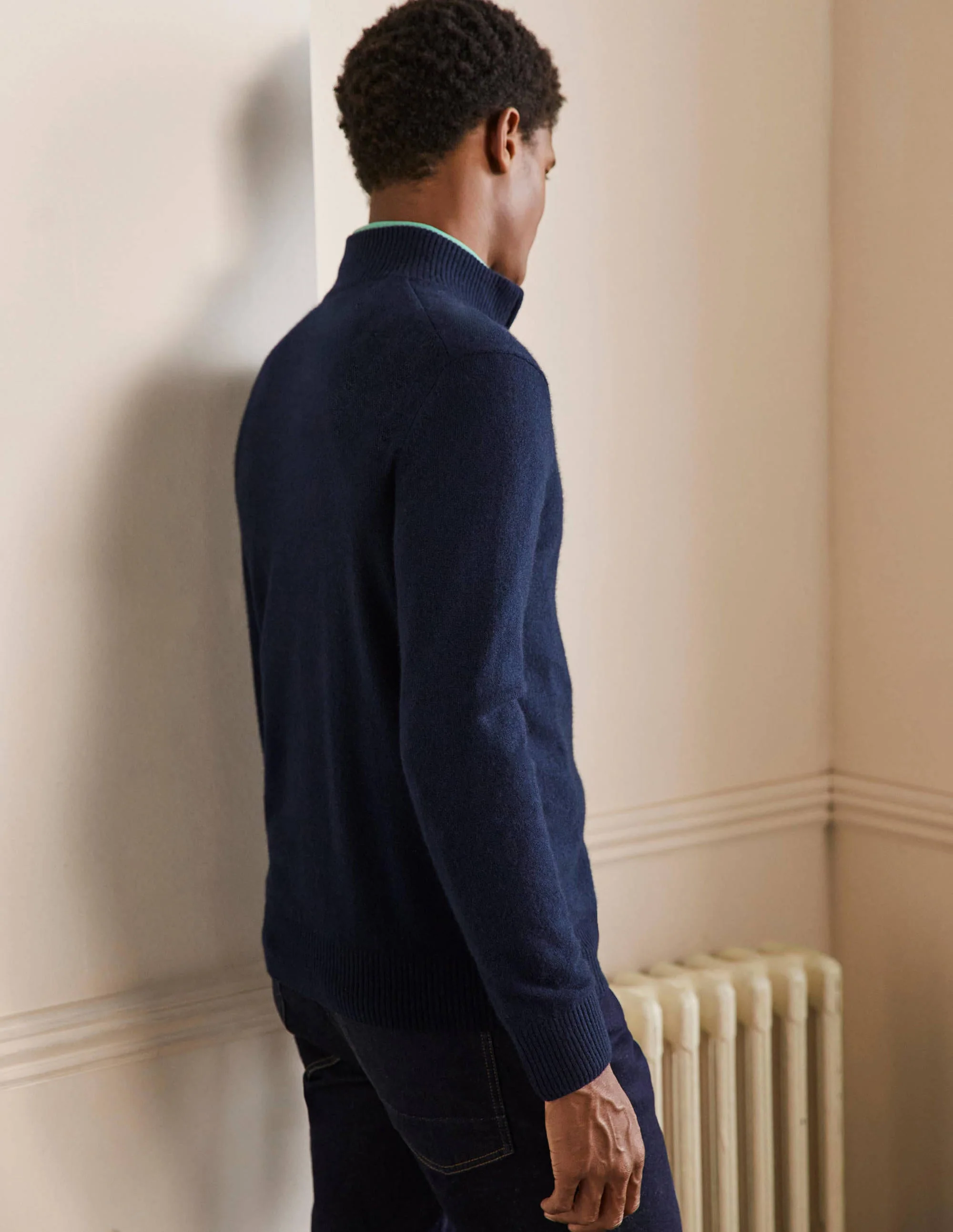 Kaschmirpullover mit halbem Reißverschluss-Marineblau - Image 2