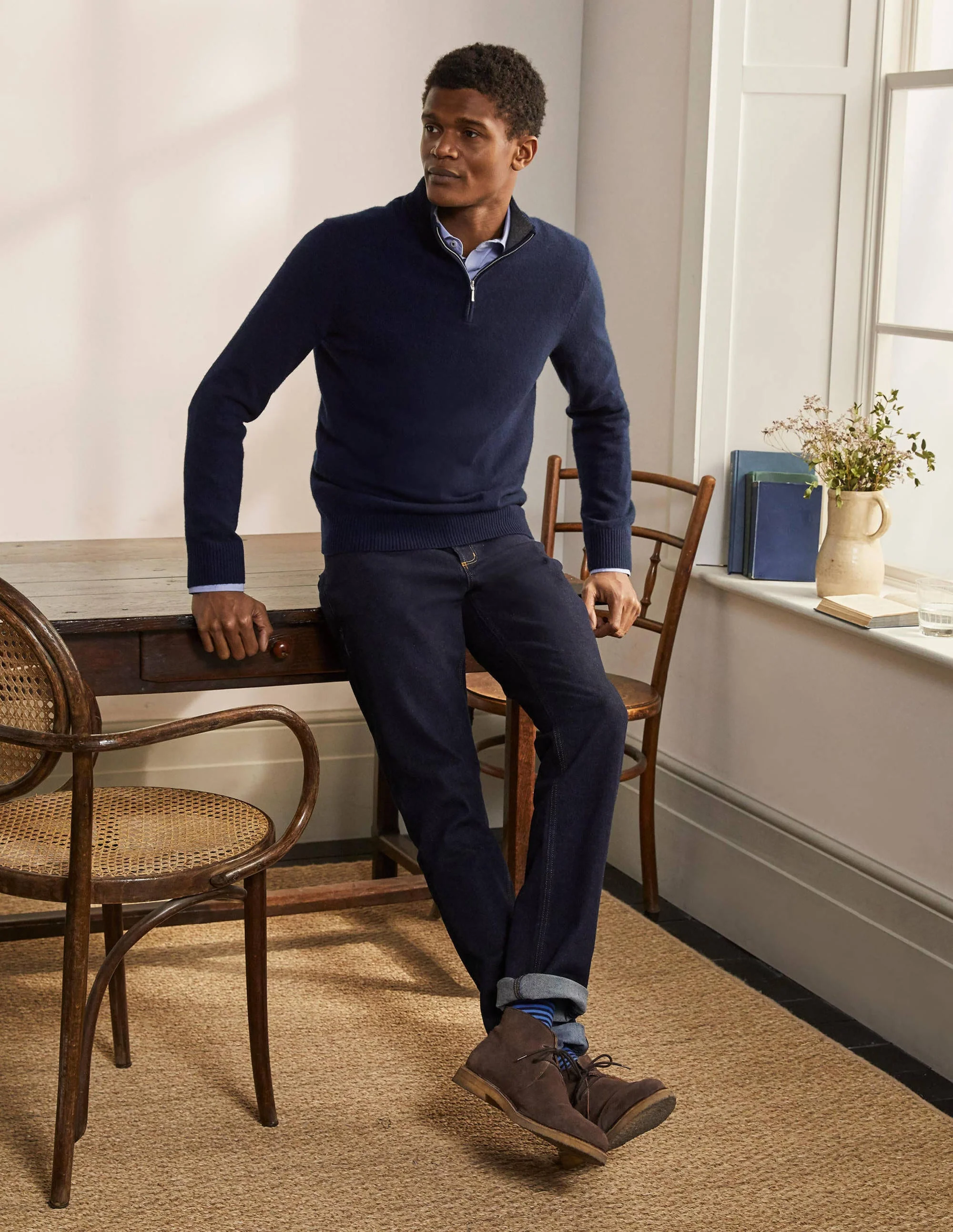 Kaschmirpullover mit halbem Reißverschluss-Marineblau - Image 4