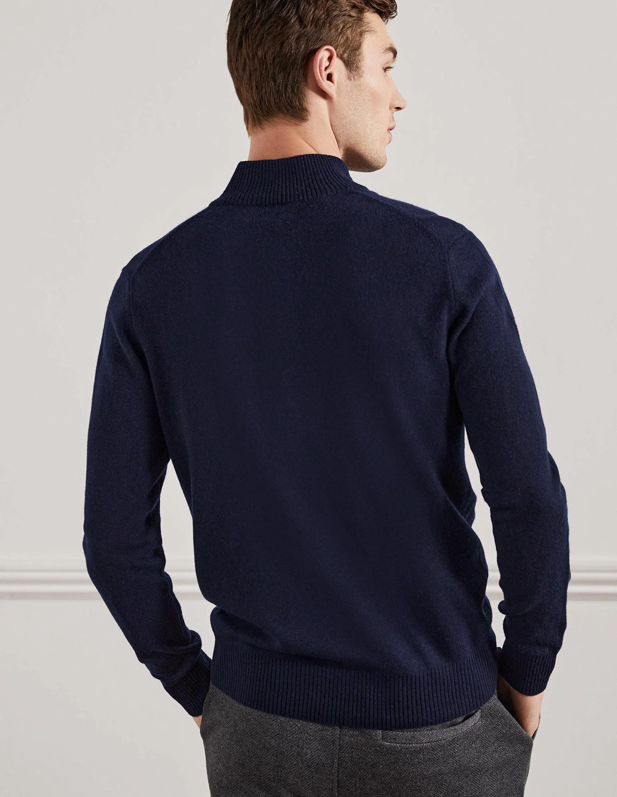 Kaschmirpullover mit halbem Reißverschluss-Marineblau - Image 7