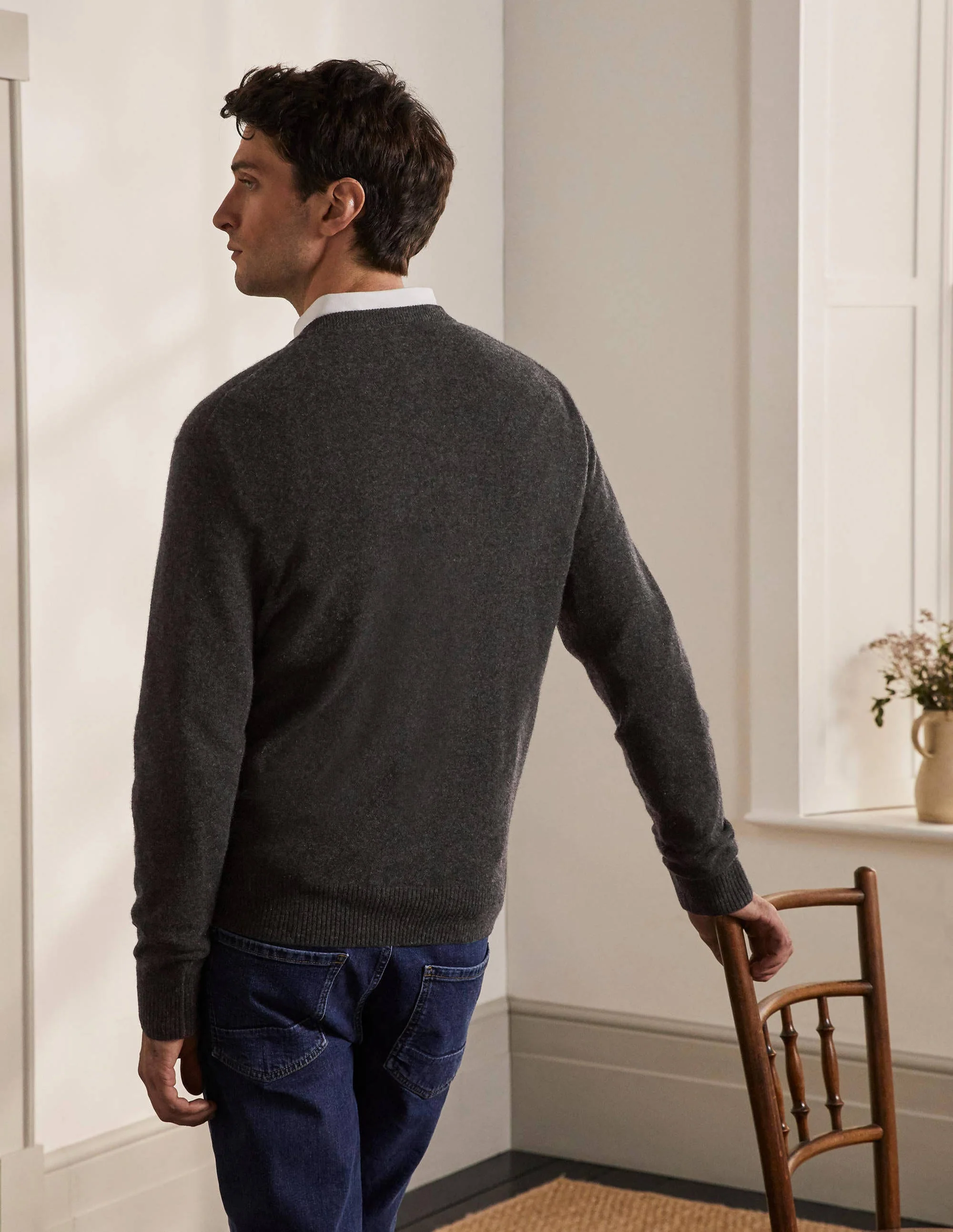Kaschmirpullover mit Rundhalsausschnitt-Dunkelgrau Melange - Image 4
