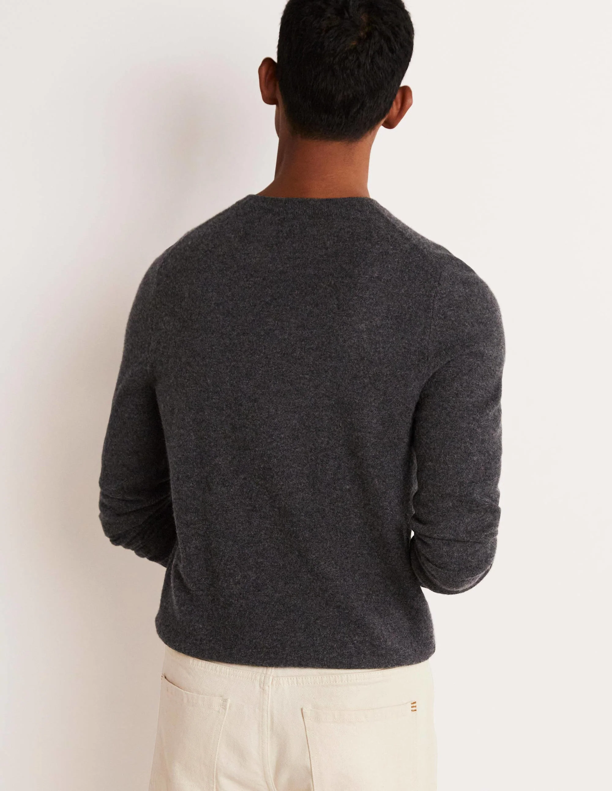 Kaschmirpullover mit Rundhalsausschnitt-Dunkelgrau Melange - Image 3