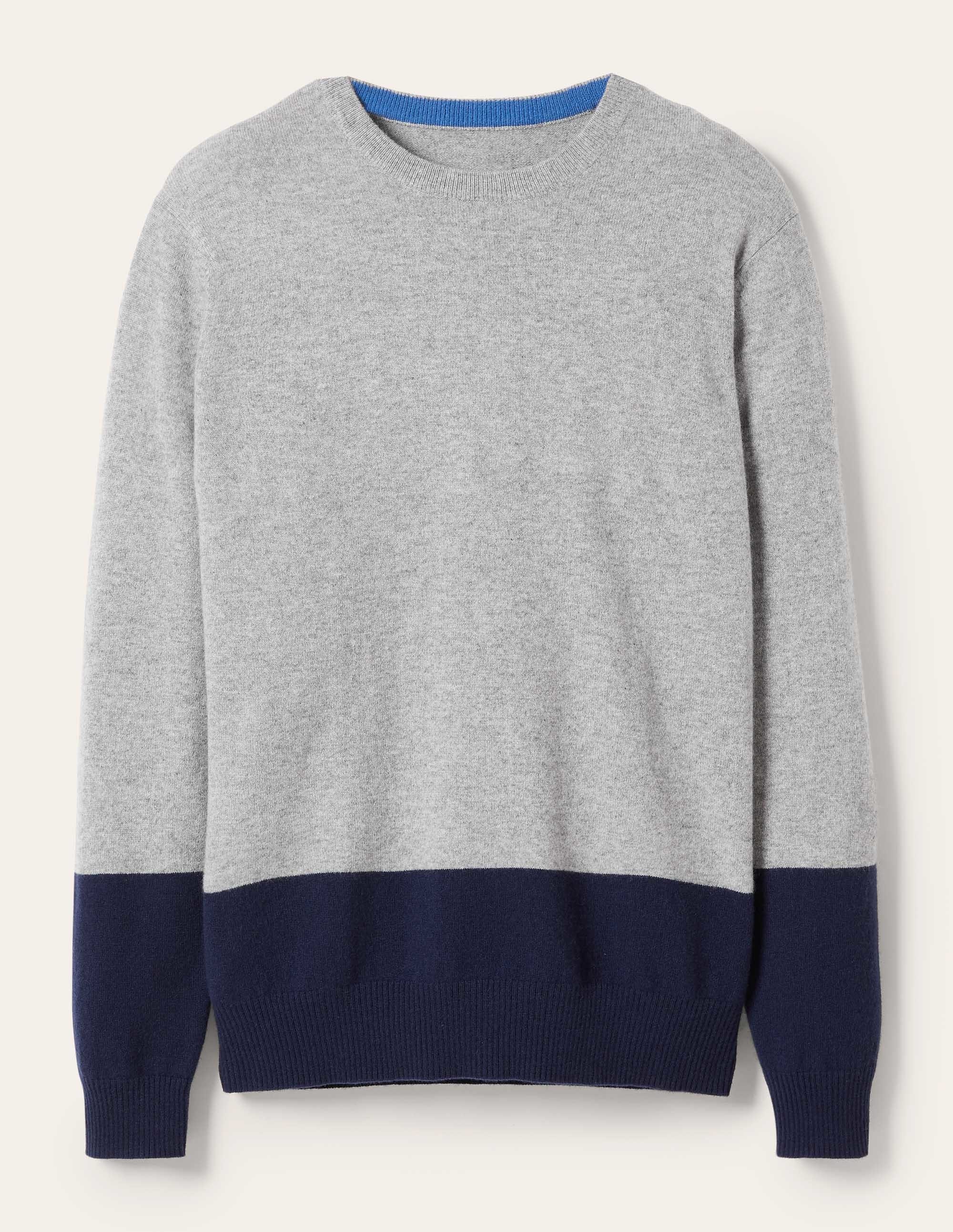 Kaschmirpullover mit Rundhalsausschnitt-Grau, Blockfarben - Image 6