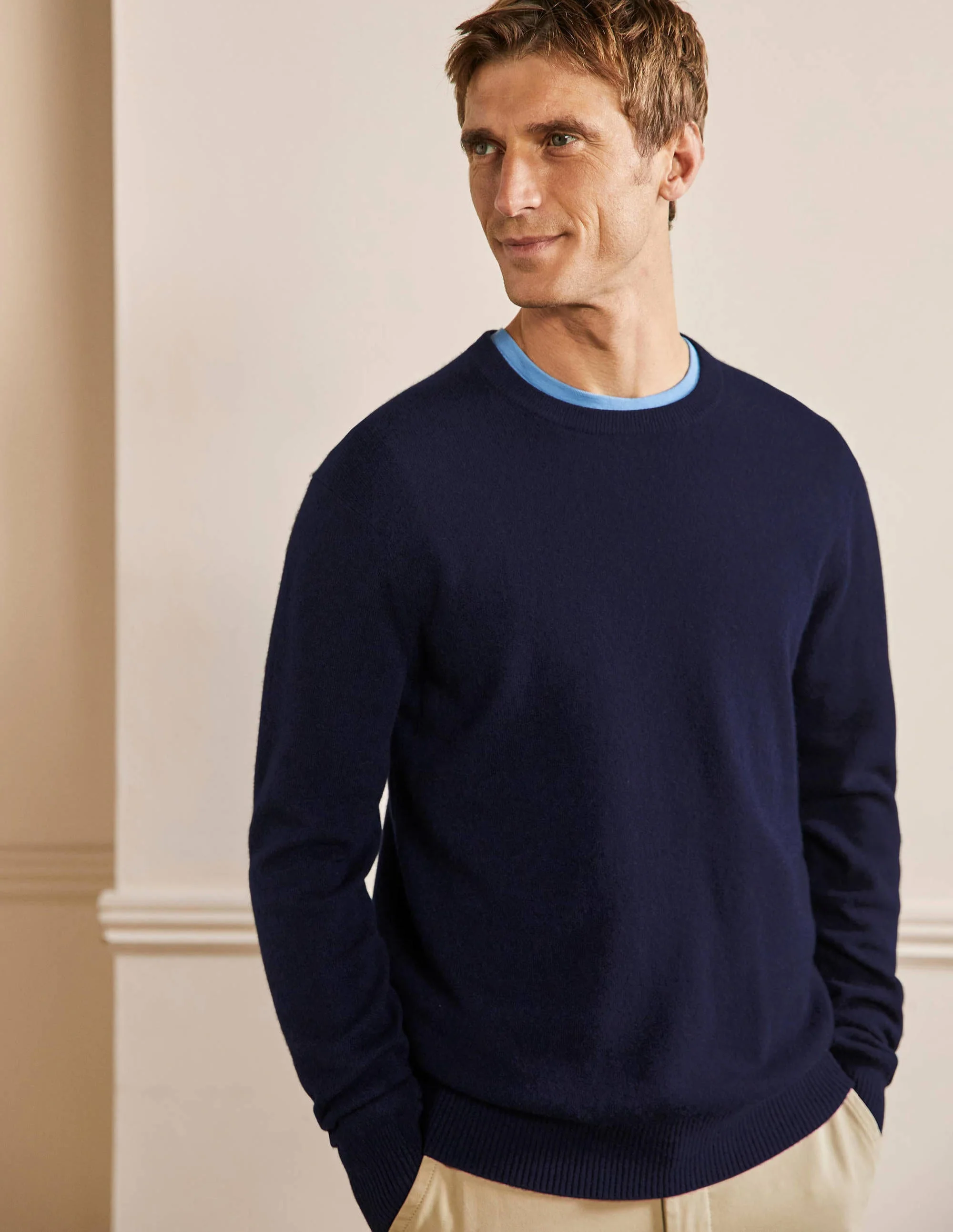Kaschmirpullover mit Rundhalsausschnitt-Marineblau