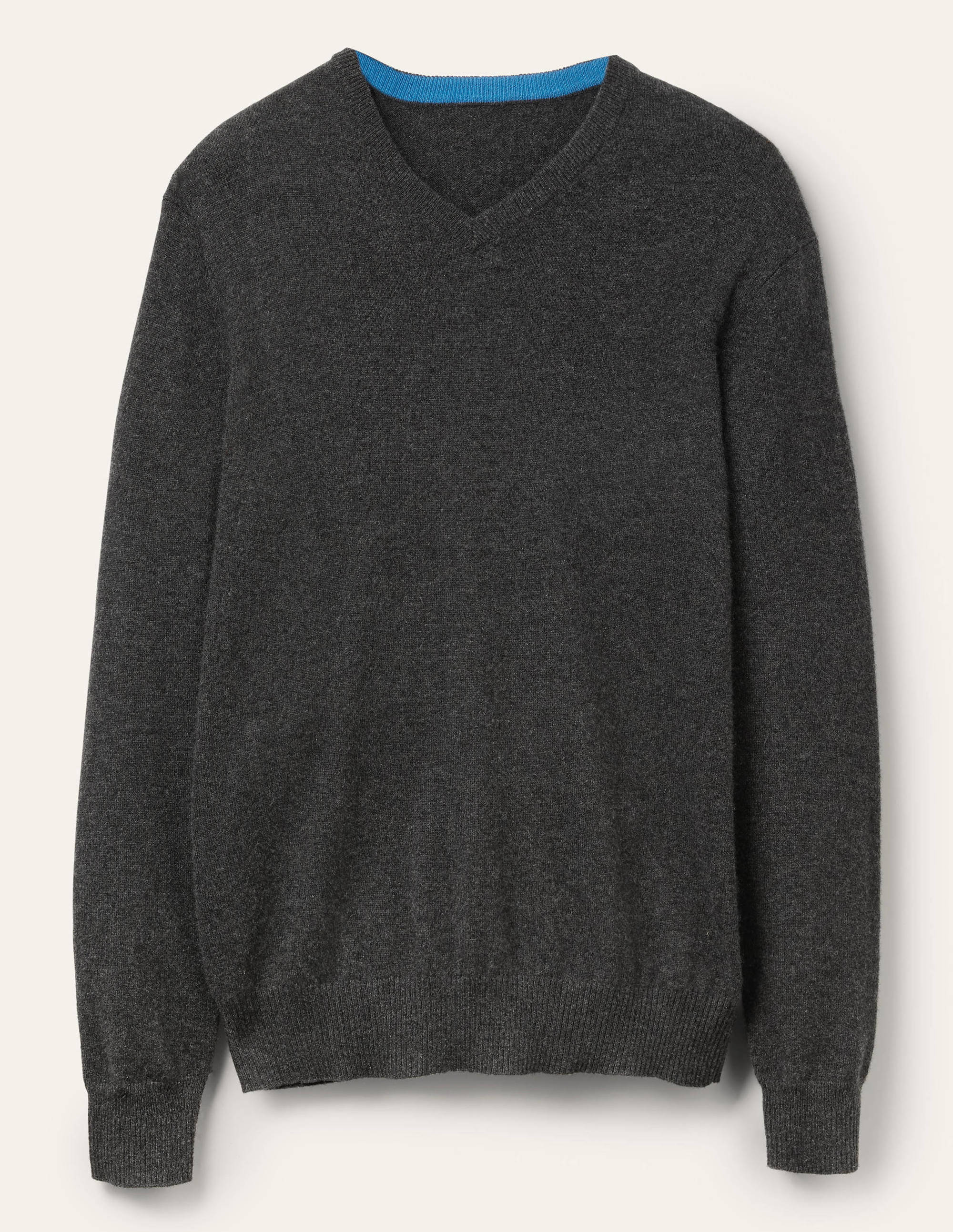 Kaschmirpullover mit V-Ausschnitt-Dunkelgrau Melange - Image 7