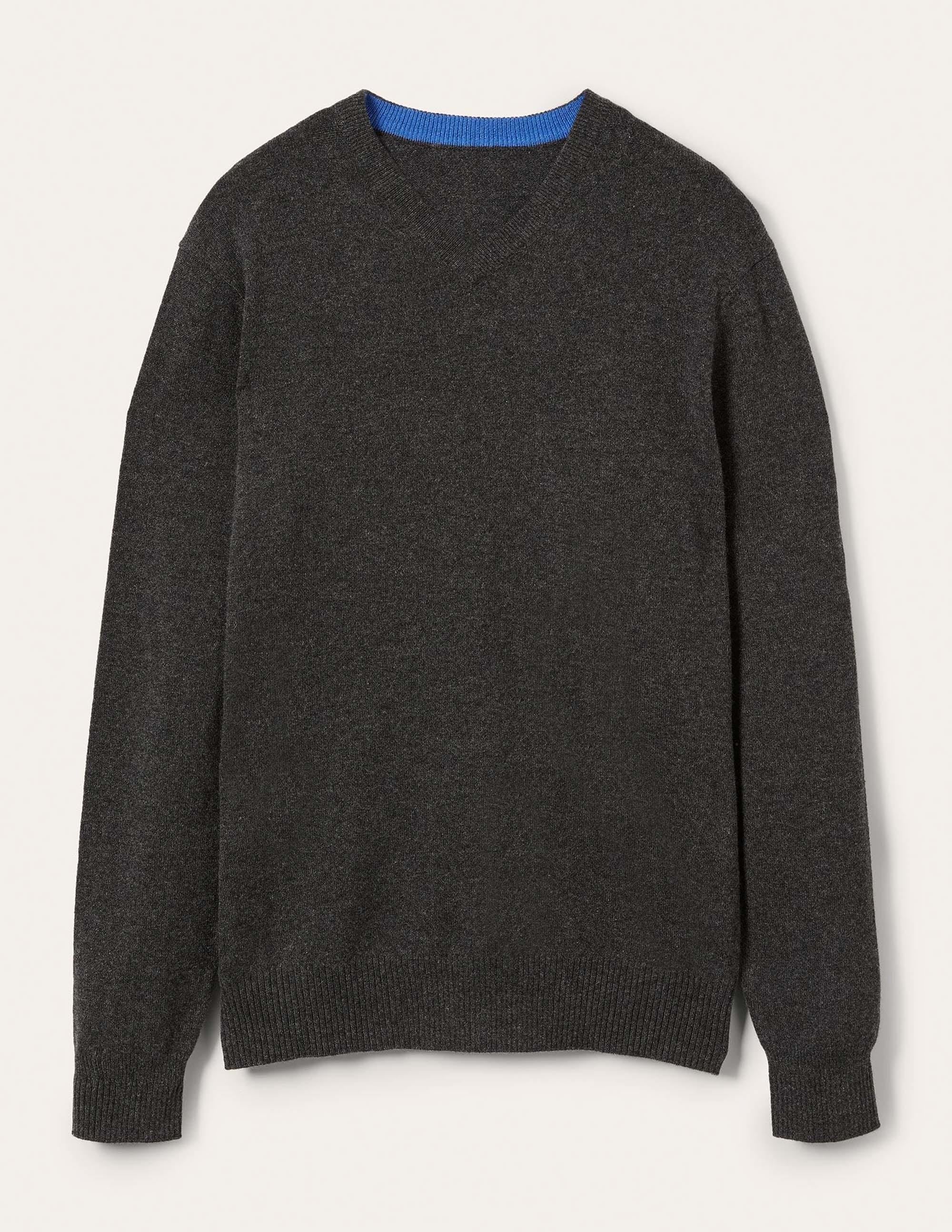 Kaschmirpullover mit V-Ausschnitt-Dunkelgrau Melange - Image 10