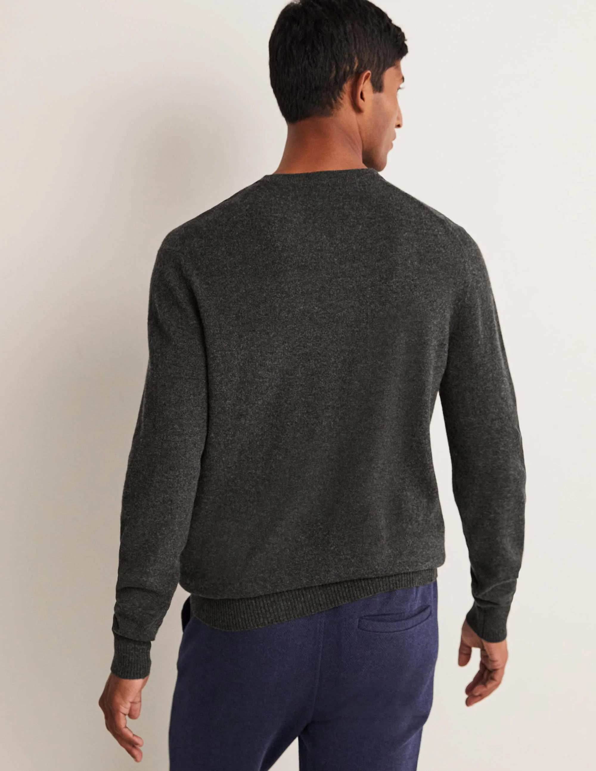 Kaschmirpullover mit V-Ausschnitt-Dunkelgrau Melange - Image 3