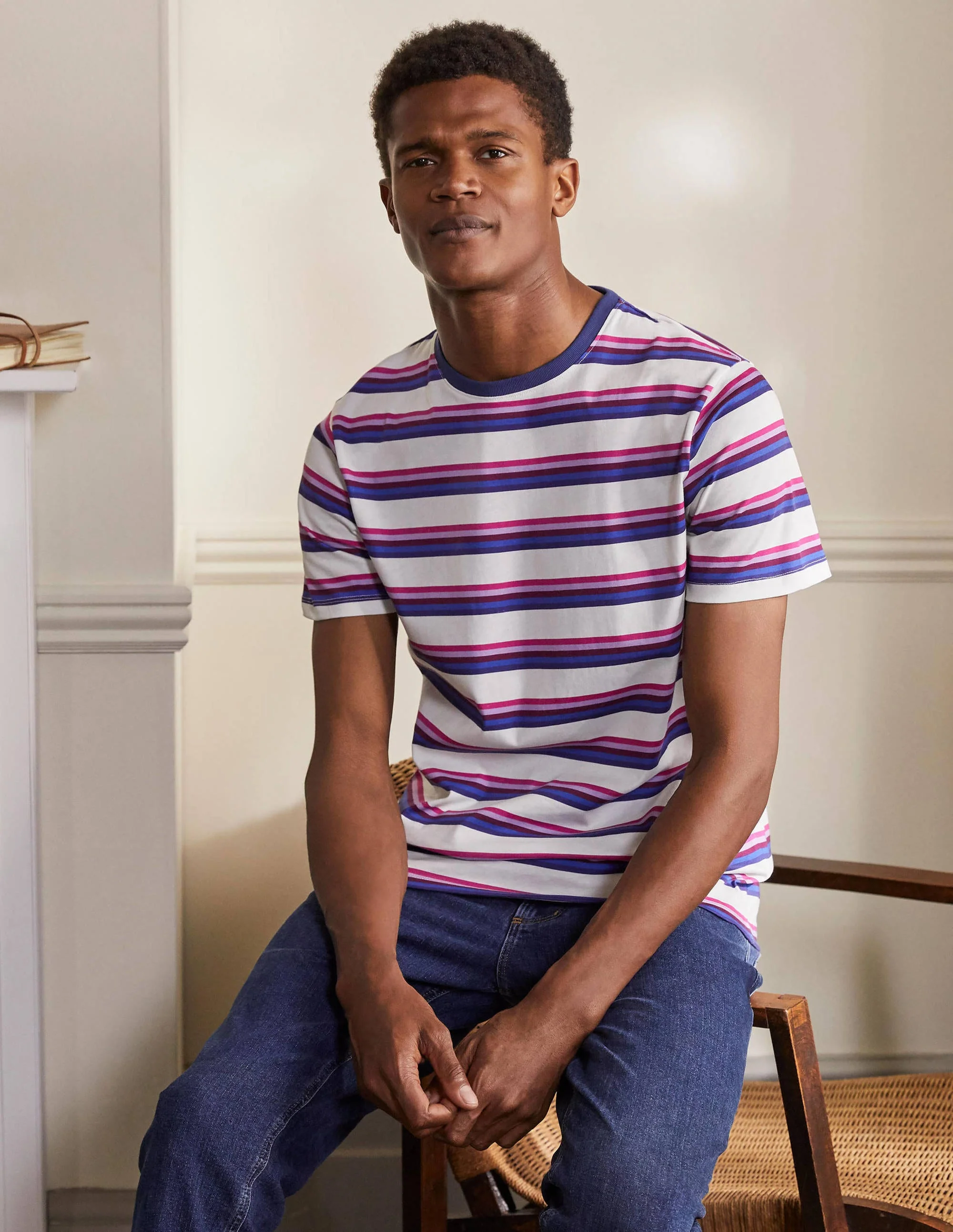 Klassisches Baumwoll-T-Shirt-Beetroot Purple Multi Stripe