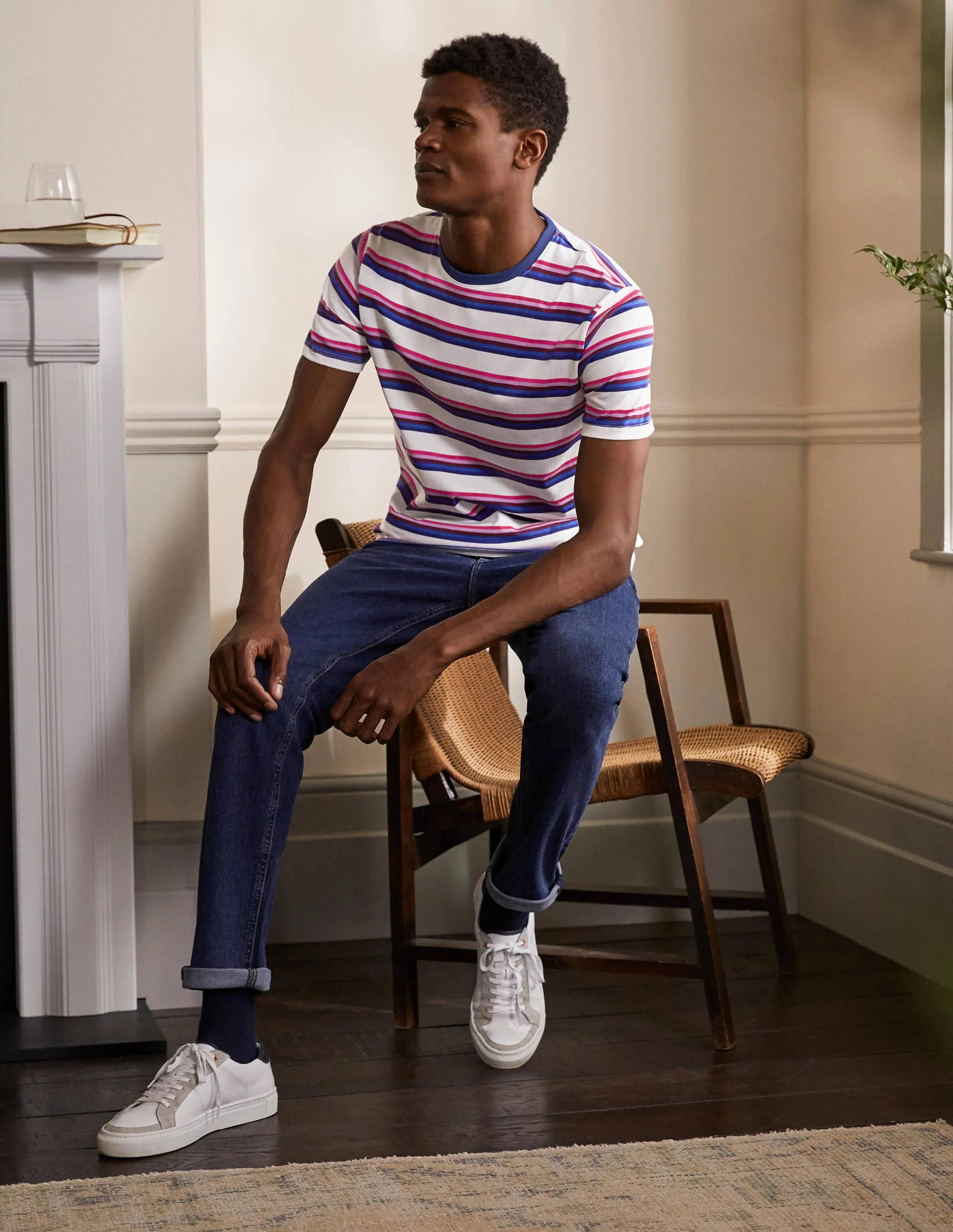 Klassisches Baumwoll-T-Shirt-Beetroot Purple Multi Stripe - Image 4
