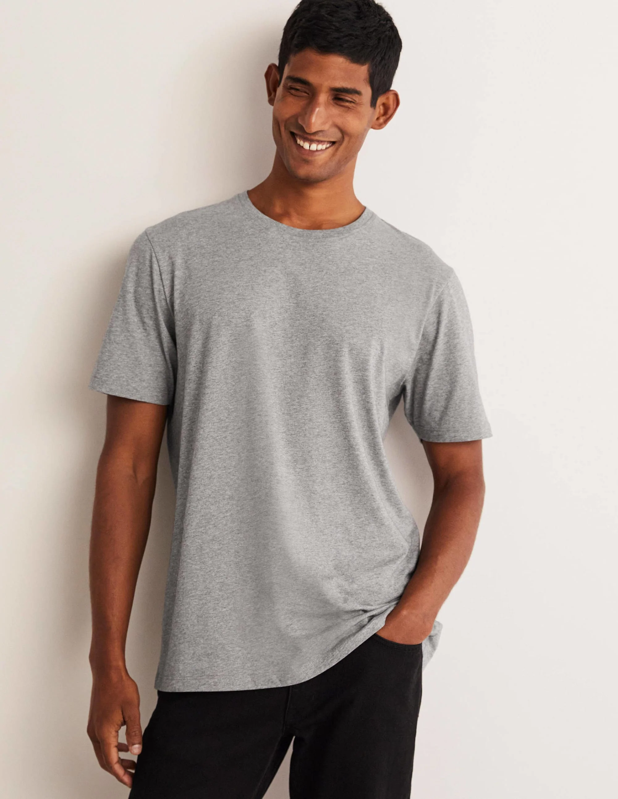 Klassisches Baumwoll-T-Shirt-Grau Meliert - Image 4