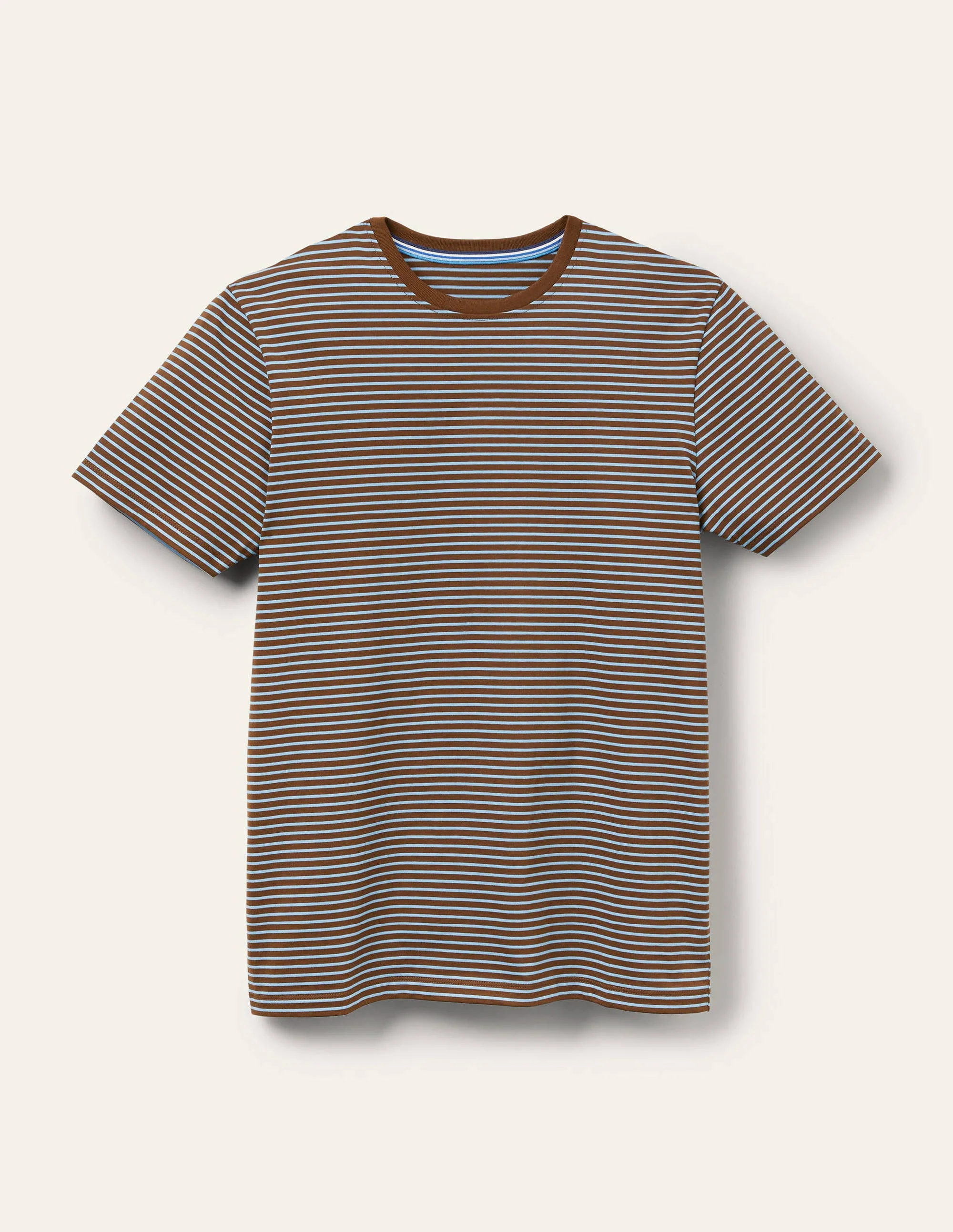 Klassisches Baumwoll-T-Shirt-Kakao/Flechtenblau, Gestreift - Image 5
