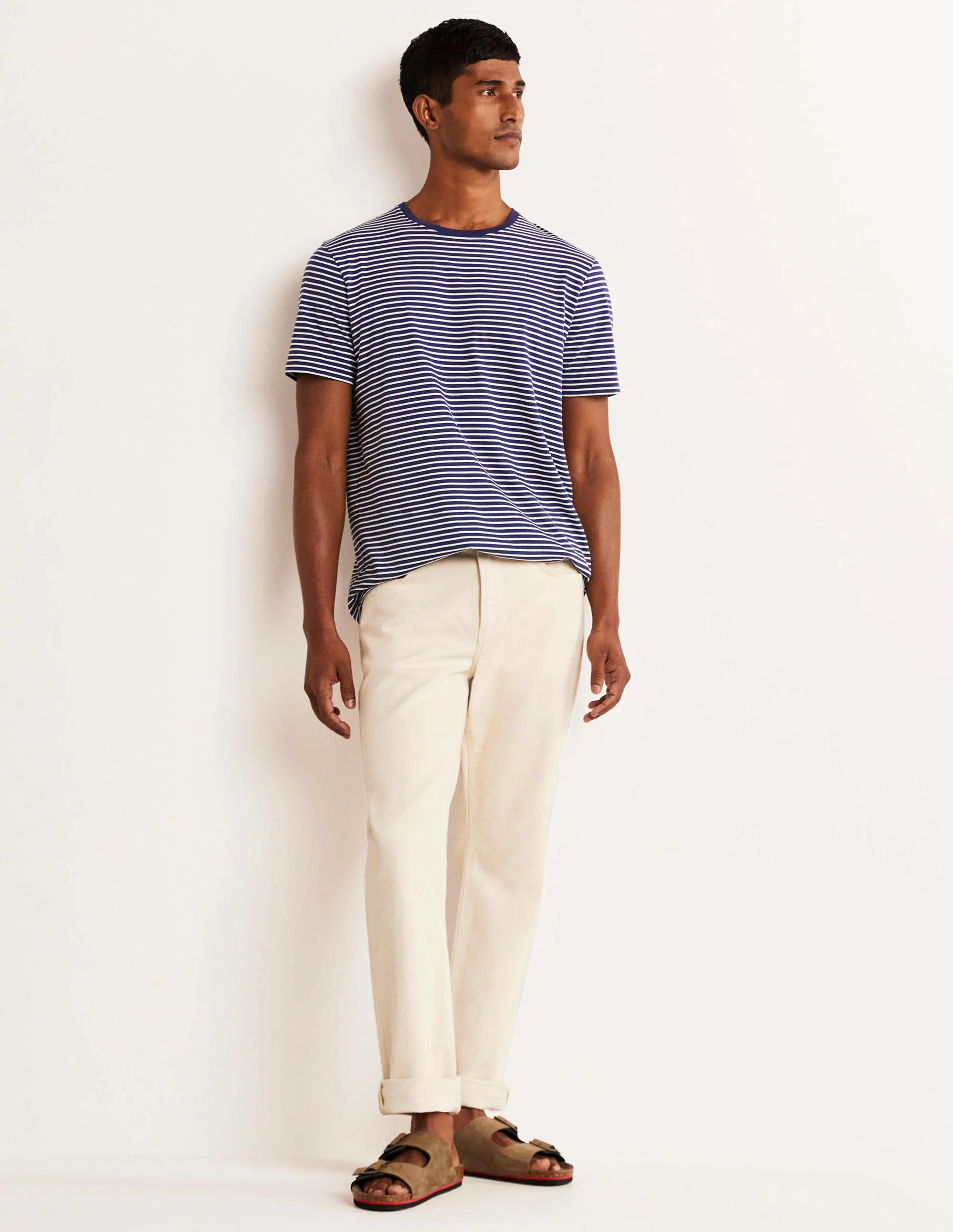 Klassisches Baumwoll-T-Shirt-Navy/Naturweiß, Gestreift - Image 4
