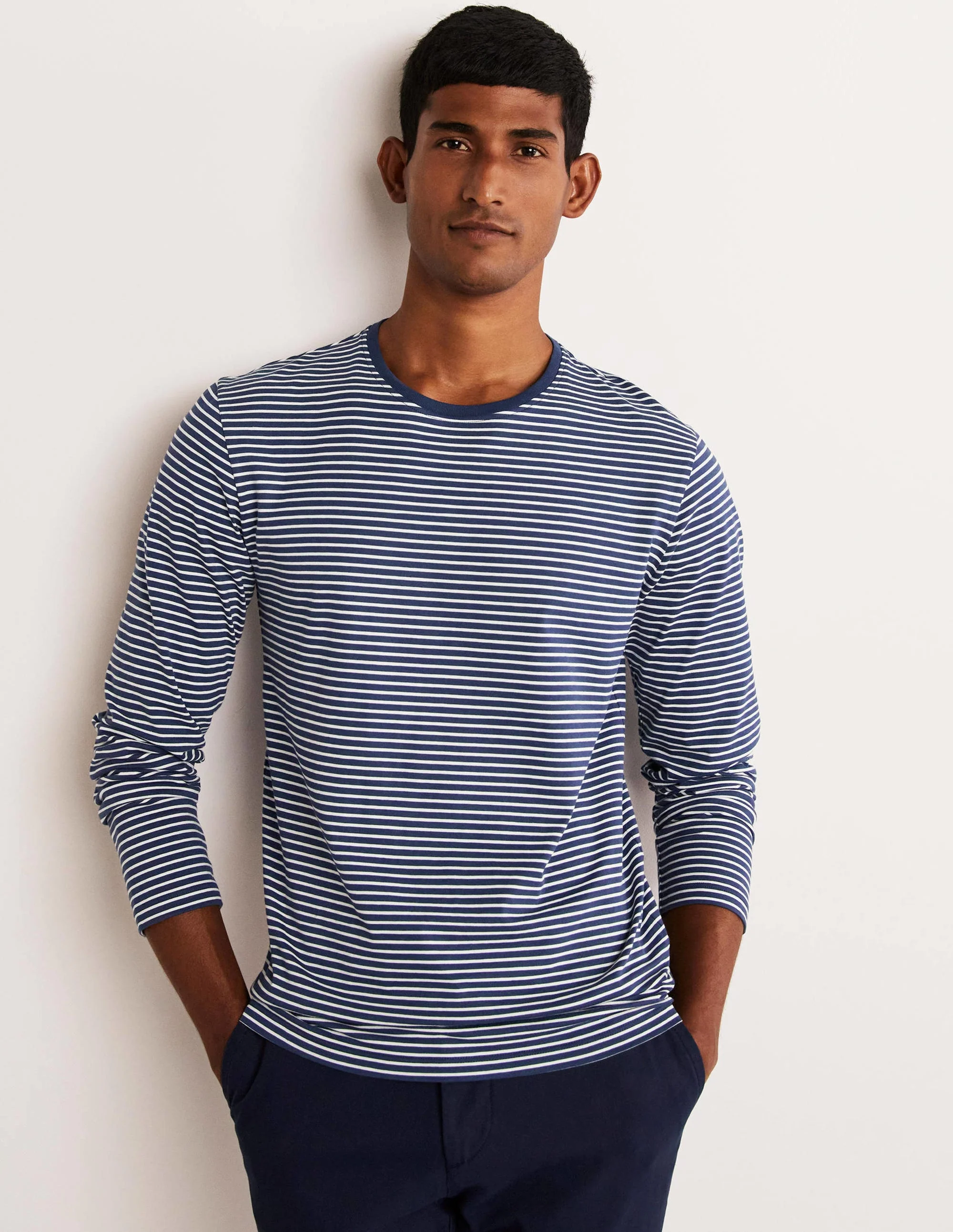 Klassisches Oberteil mit langen Ärmeln-Navy/Naturweiß, Gestreift