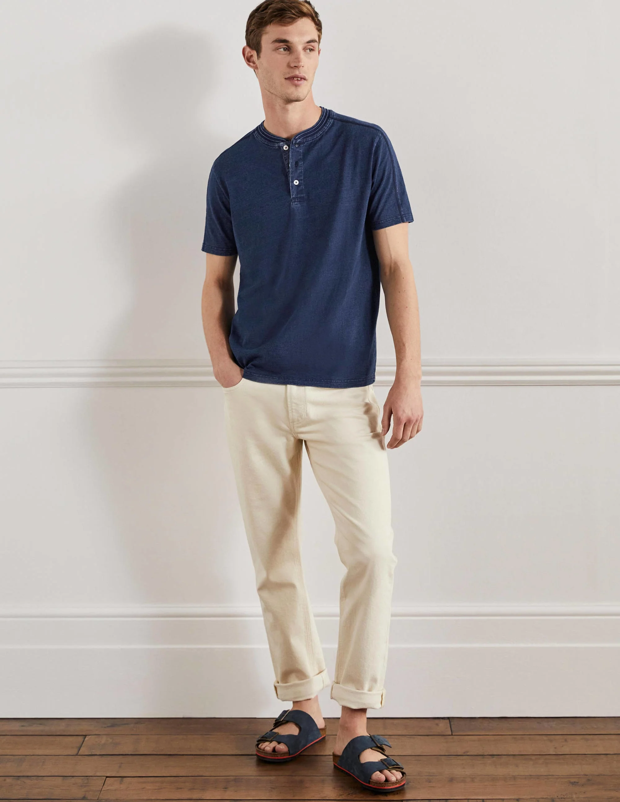 Kurzärmliges Henley-Oberteil-Indigoblau
