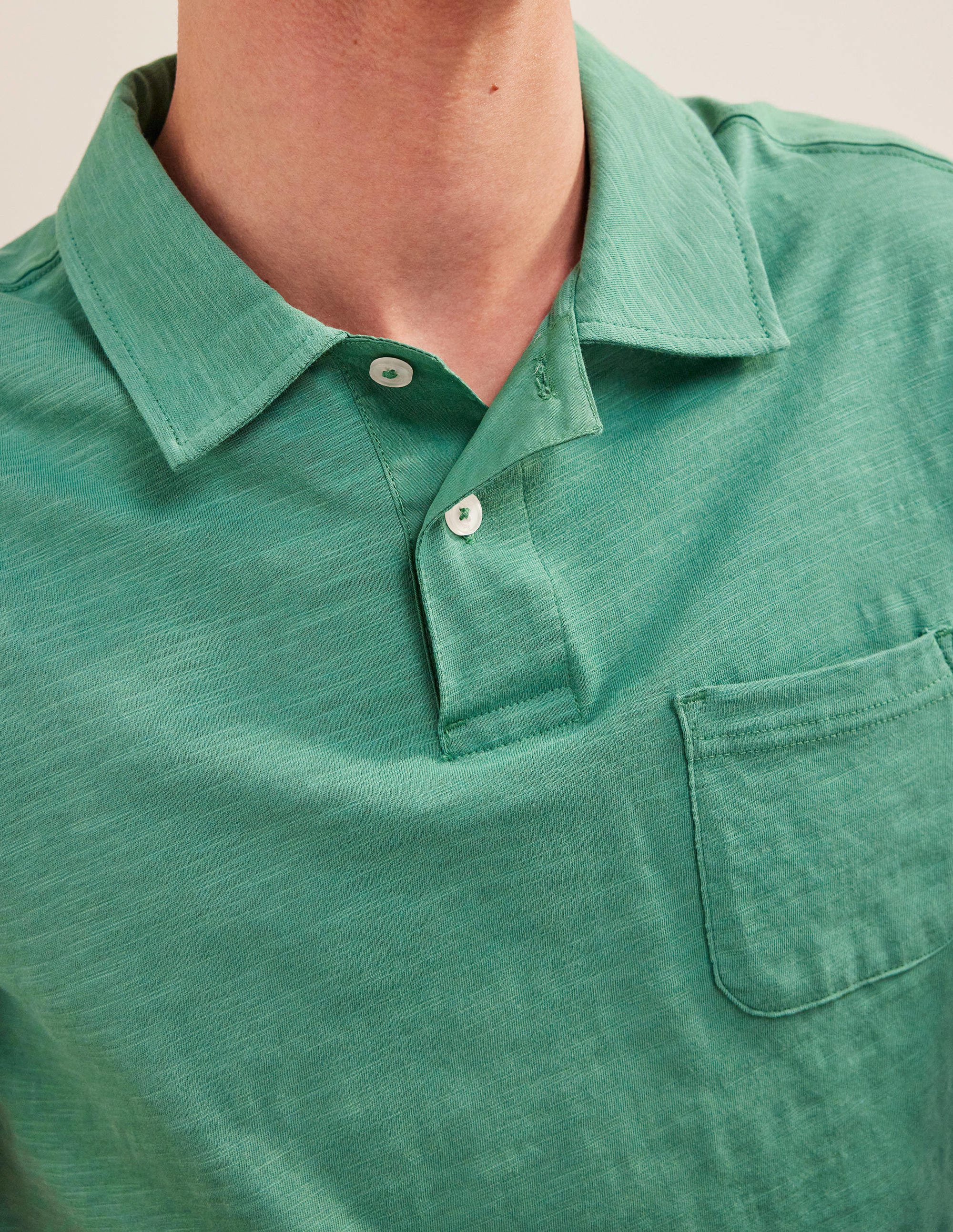 Kurzärmliges Poloshirt aus Flammgarn-Jersey-Meeresgrün - Image 2