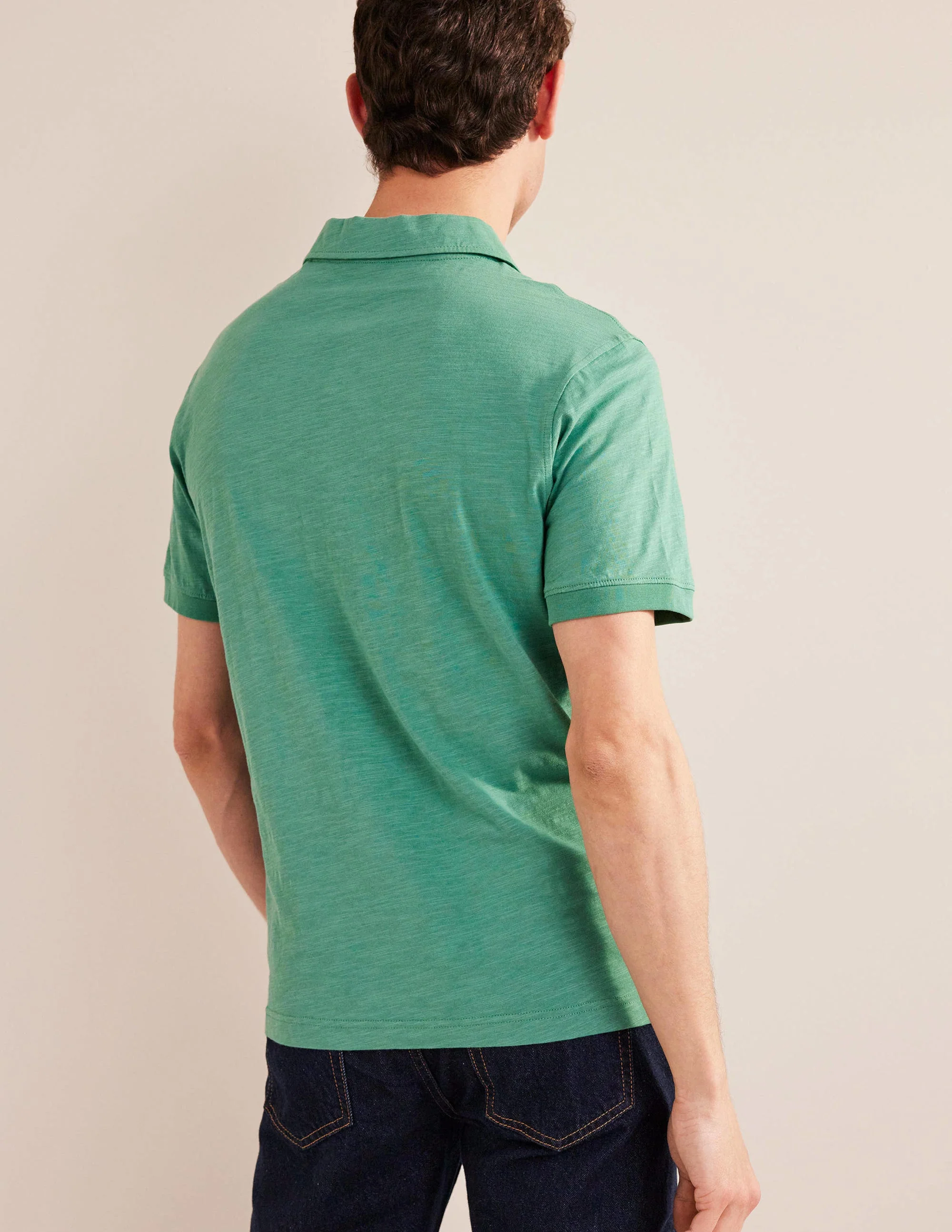 Kurzärmliges Poloshirt aus Flammgarn-Jersey-Meeresgrün - Image 3