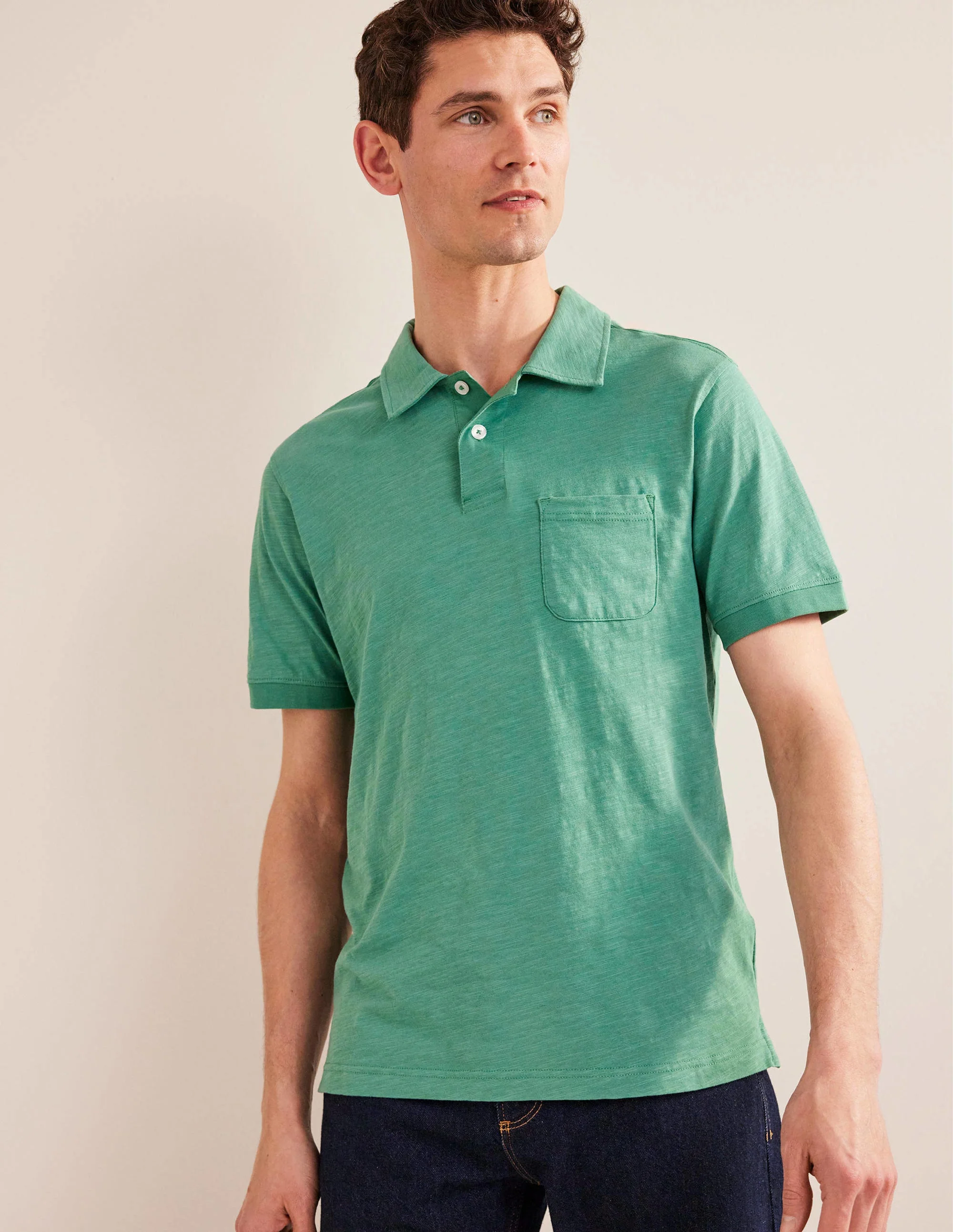 Kurzärmliges Poloshirt aus Flammgarn-Jersey-Meeresgrün - Image 4