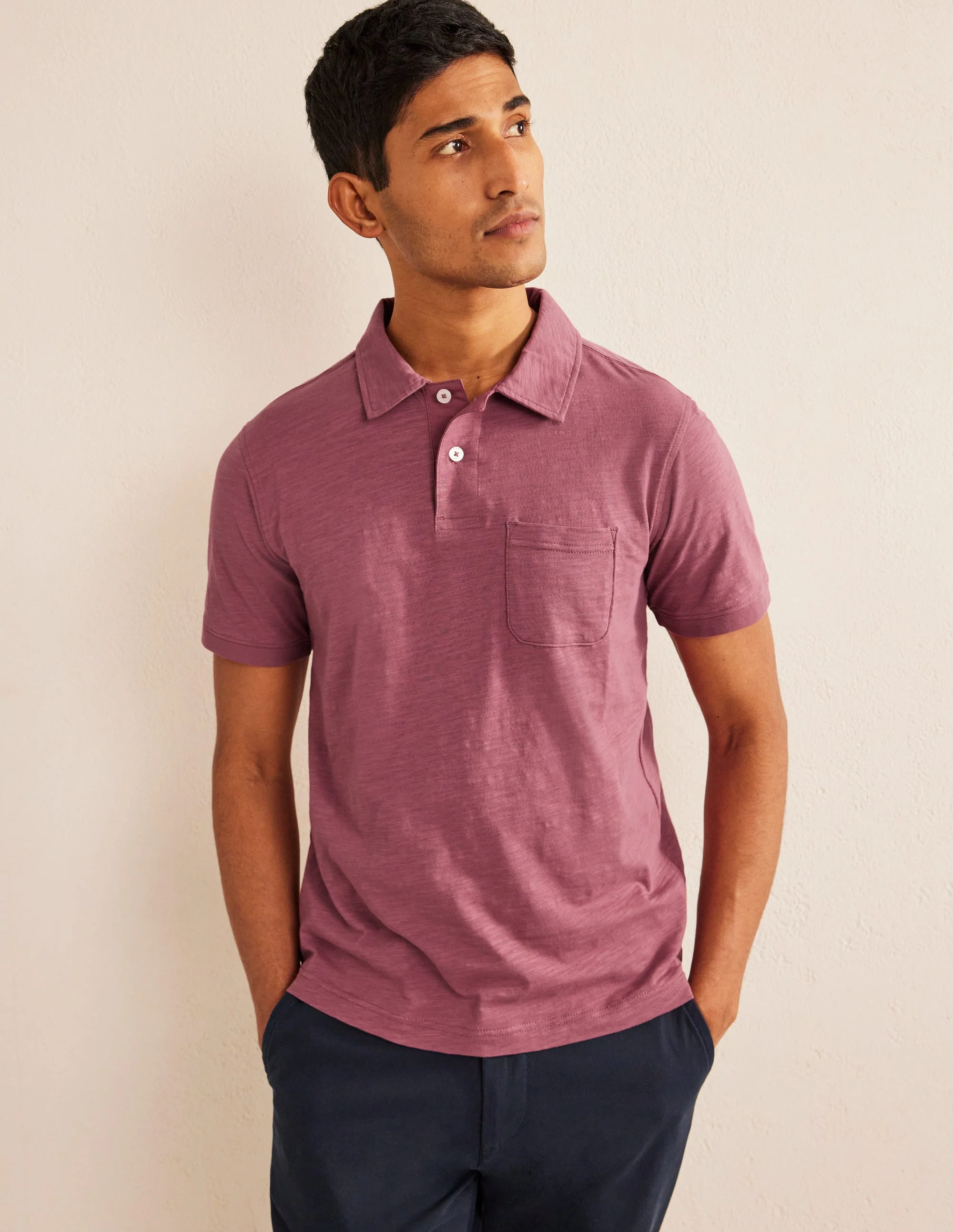 Kurzärmliges Poloshirt aus Flammgarn-Jersey-Renaissance-Violett - Image 4