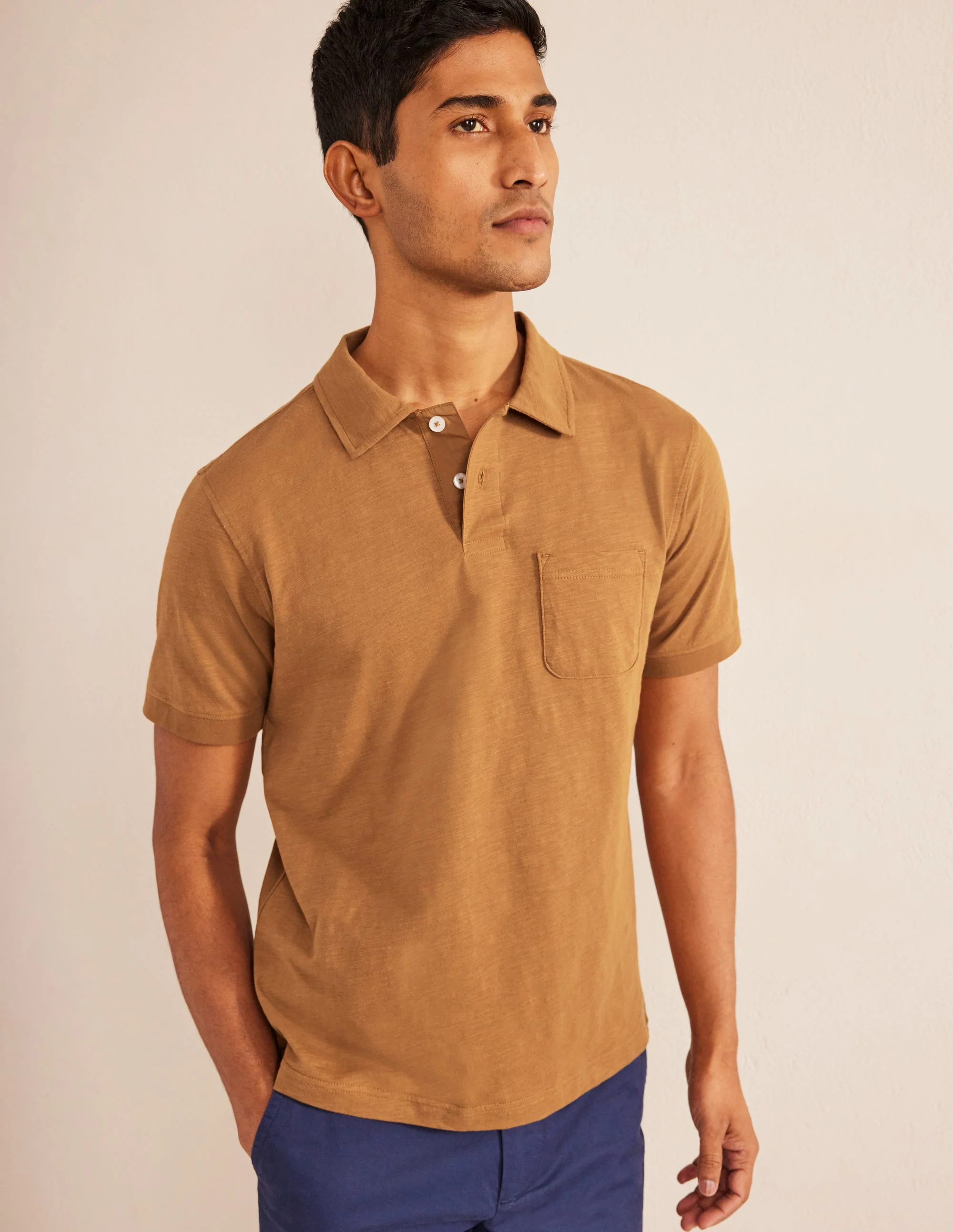 Kurzärmliges Poloshirt aus Flammgarn-Jersey-Teddybärbraun - Image 4