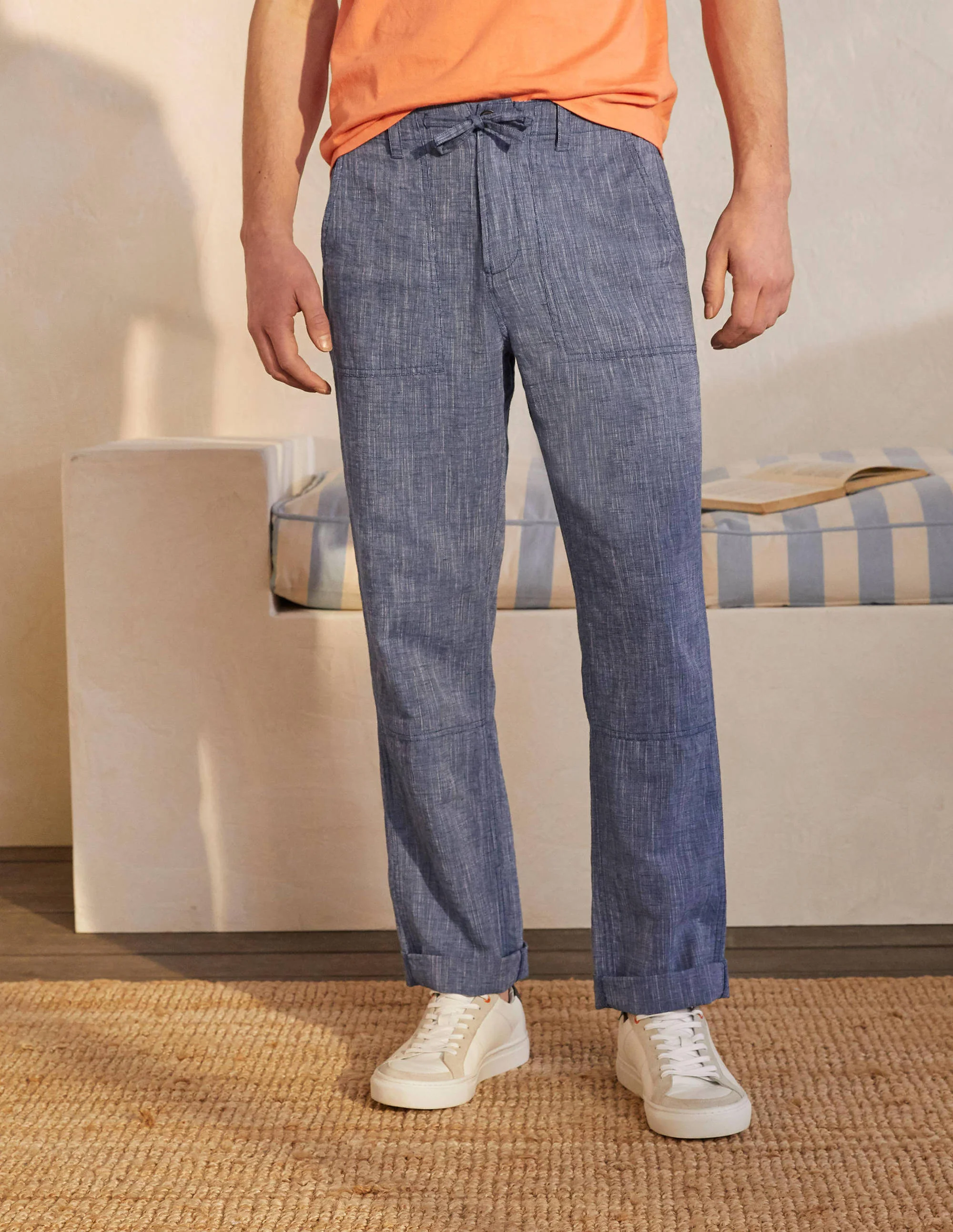 Lässige Hose aus Leinenmischgewebe-Dunkler Denim, Faux-Uni - Image 2