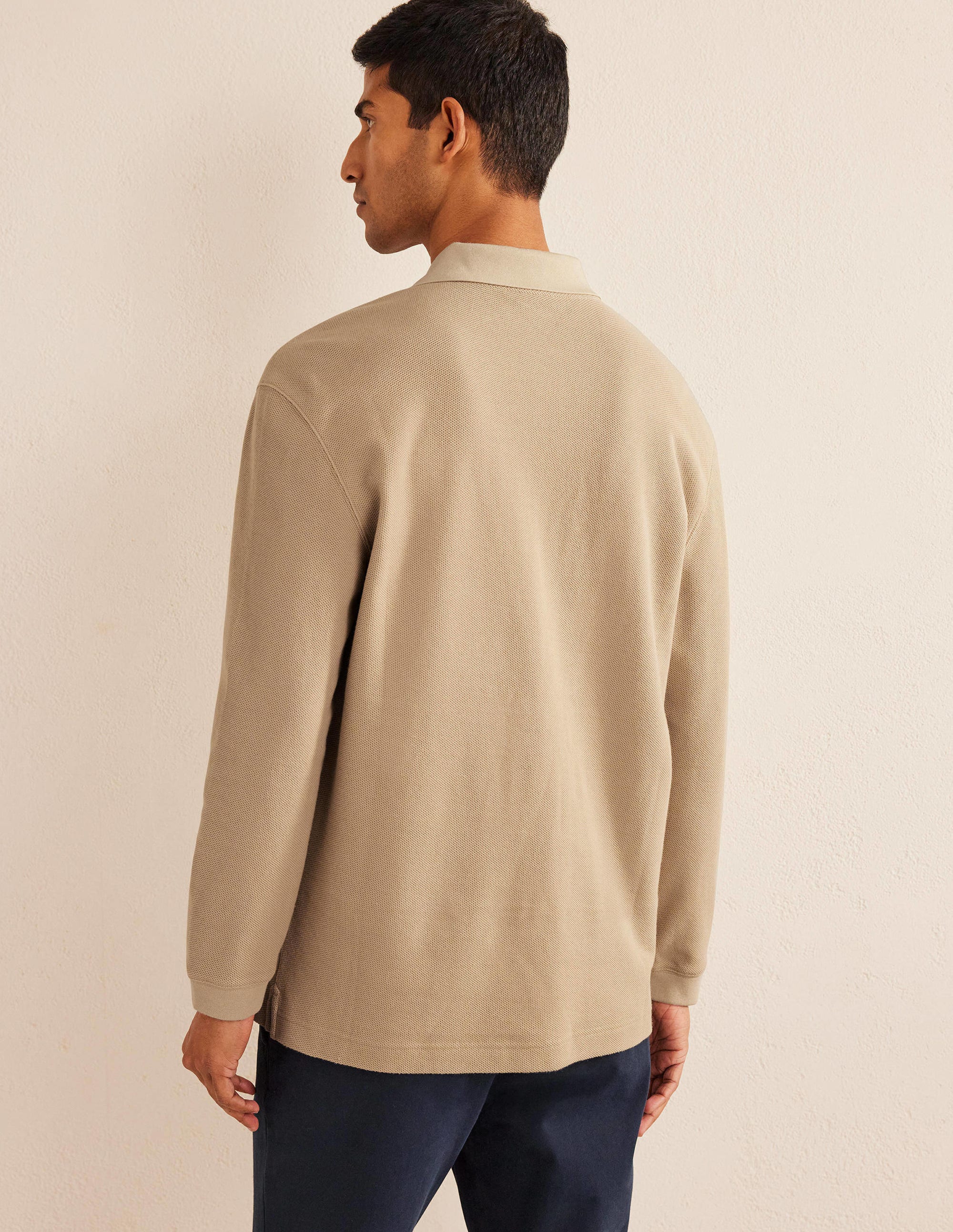 Lässiges Poloshirt mit langen Ärmeln-Steingrau - Image 3