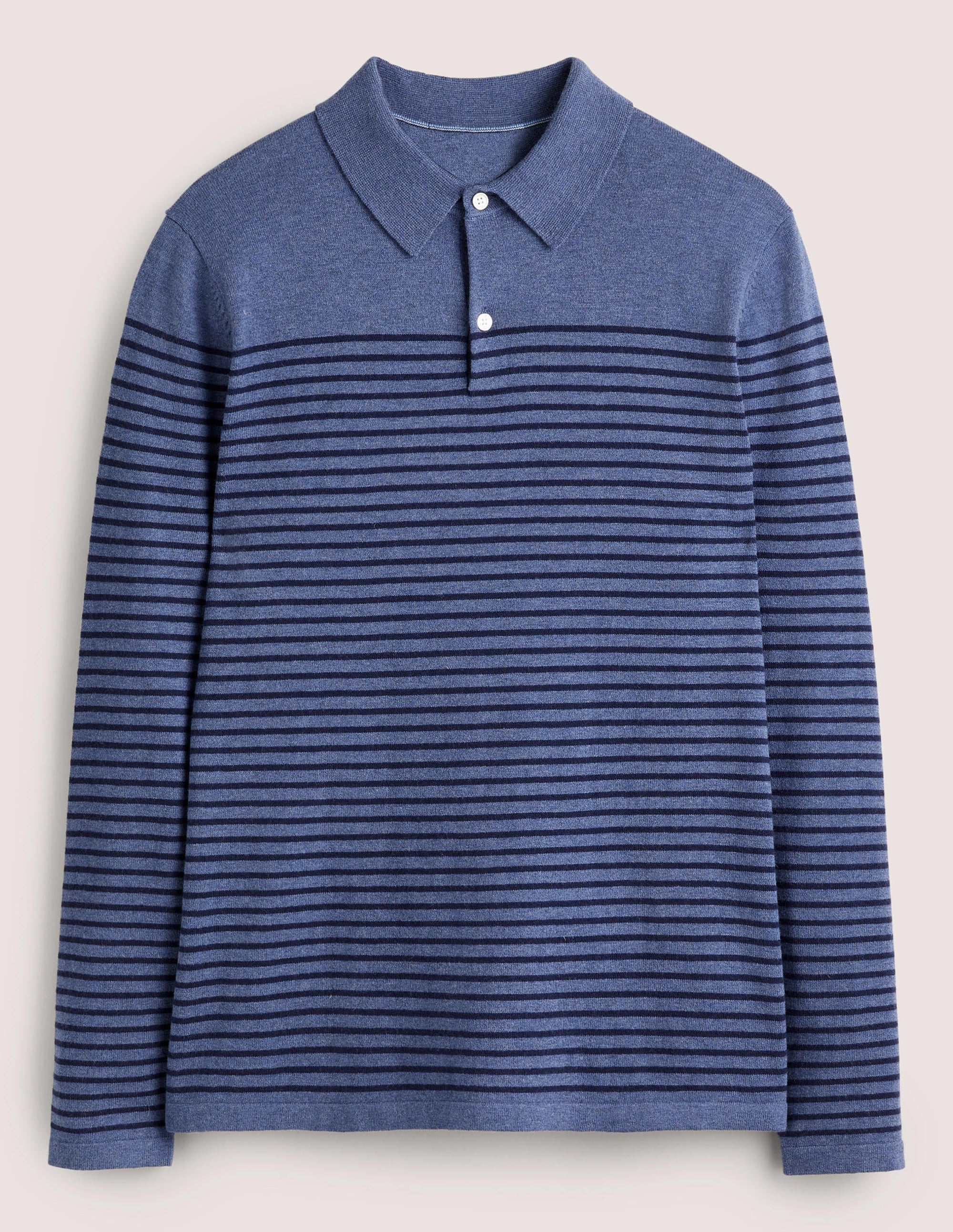 Langärmliges Poloshirt aus Feinstrick-Blau/Navy, Gestreift - Image 10